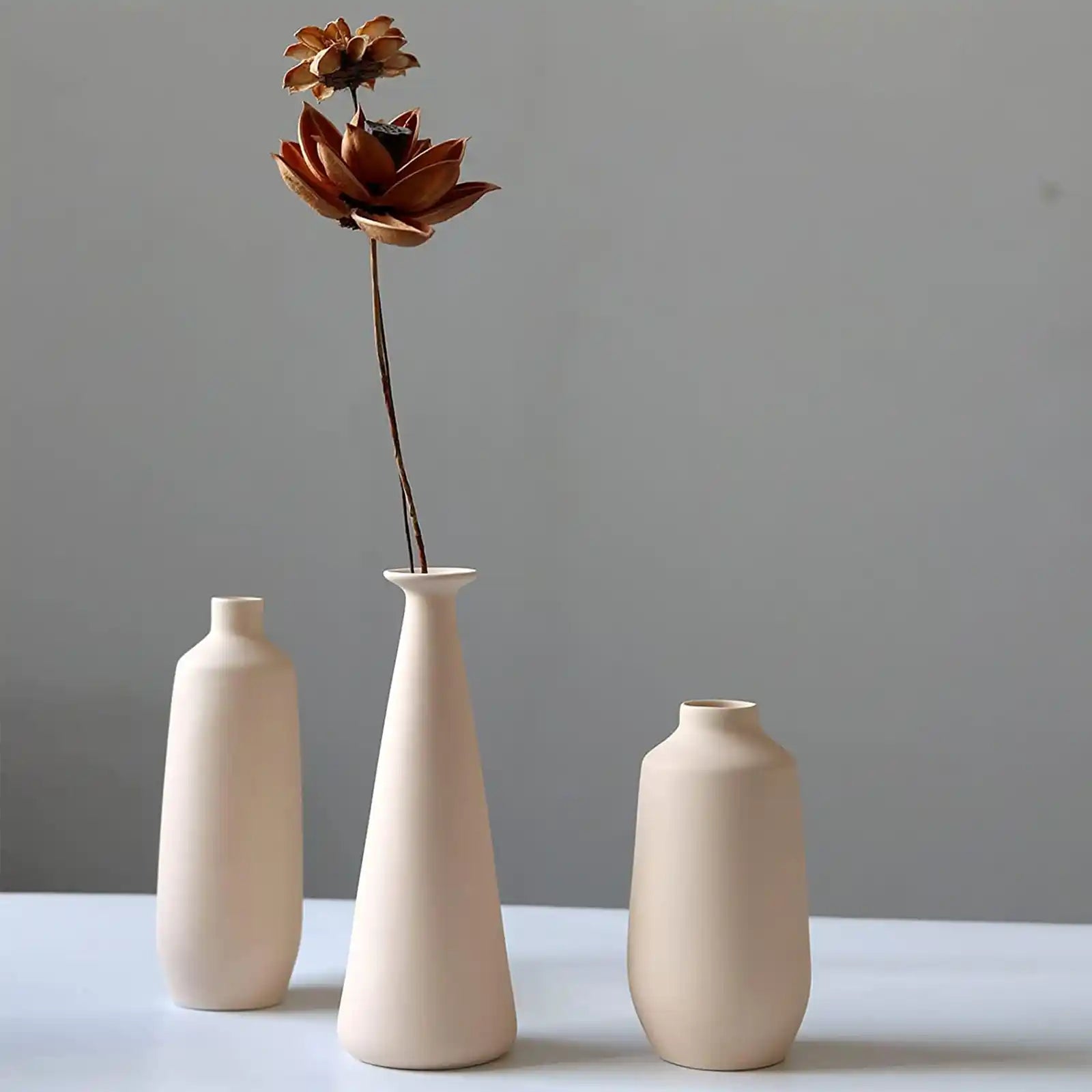 Ceramic Vase Set of 3, Flower Vases for Rustic Home Decor