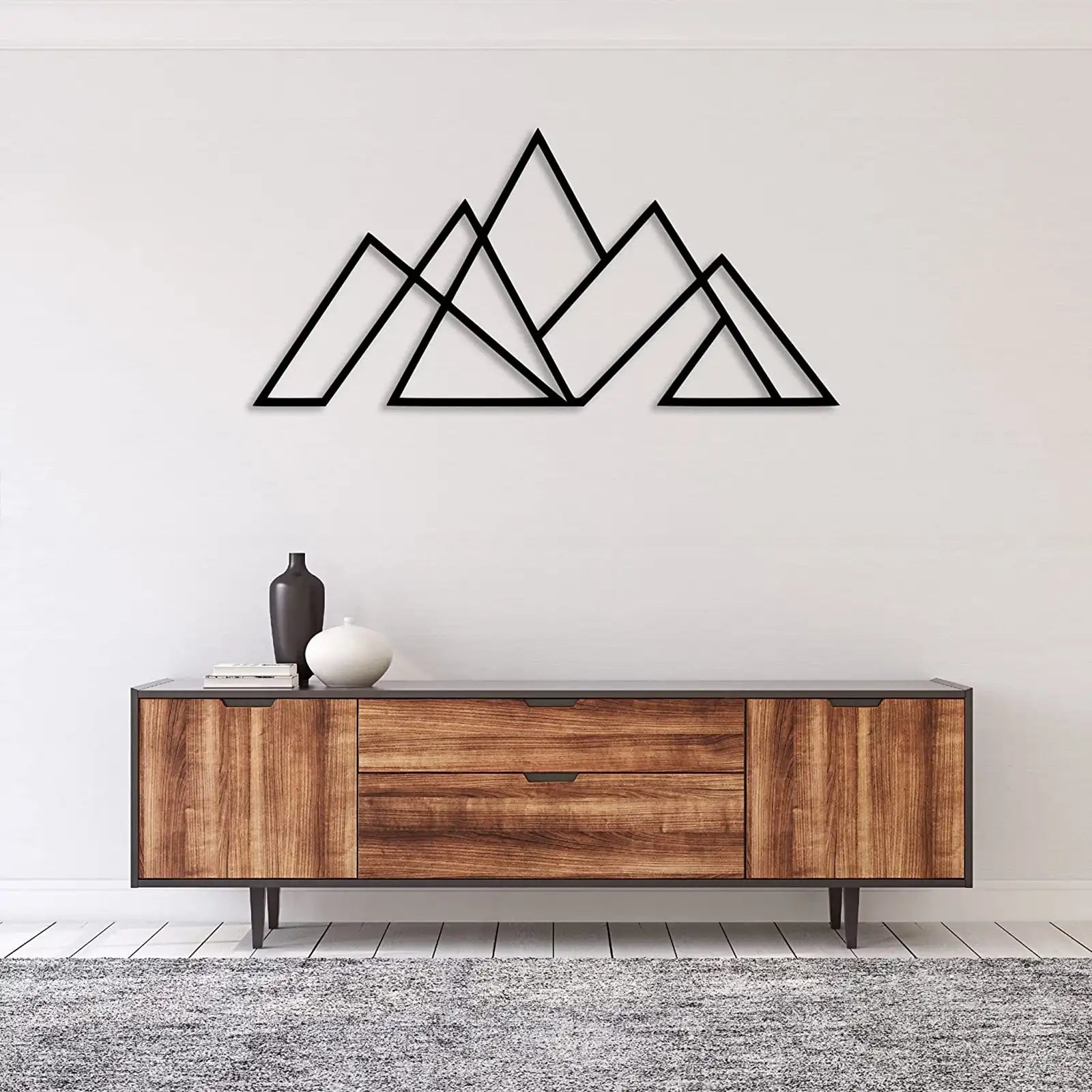 Arte de pared de metal con montañas geométricas, decoración del hogar de pared de metal, pieza de decoración de pared para interiores y exteriores, libre de óxido, arte de pared colgante para sala de estar, dormitorio 