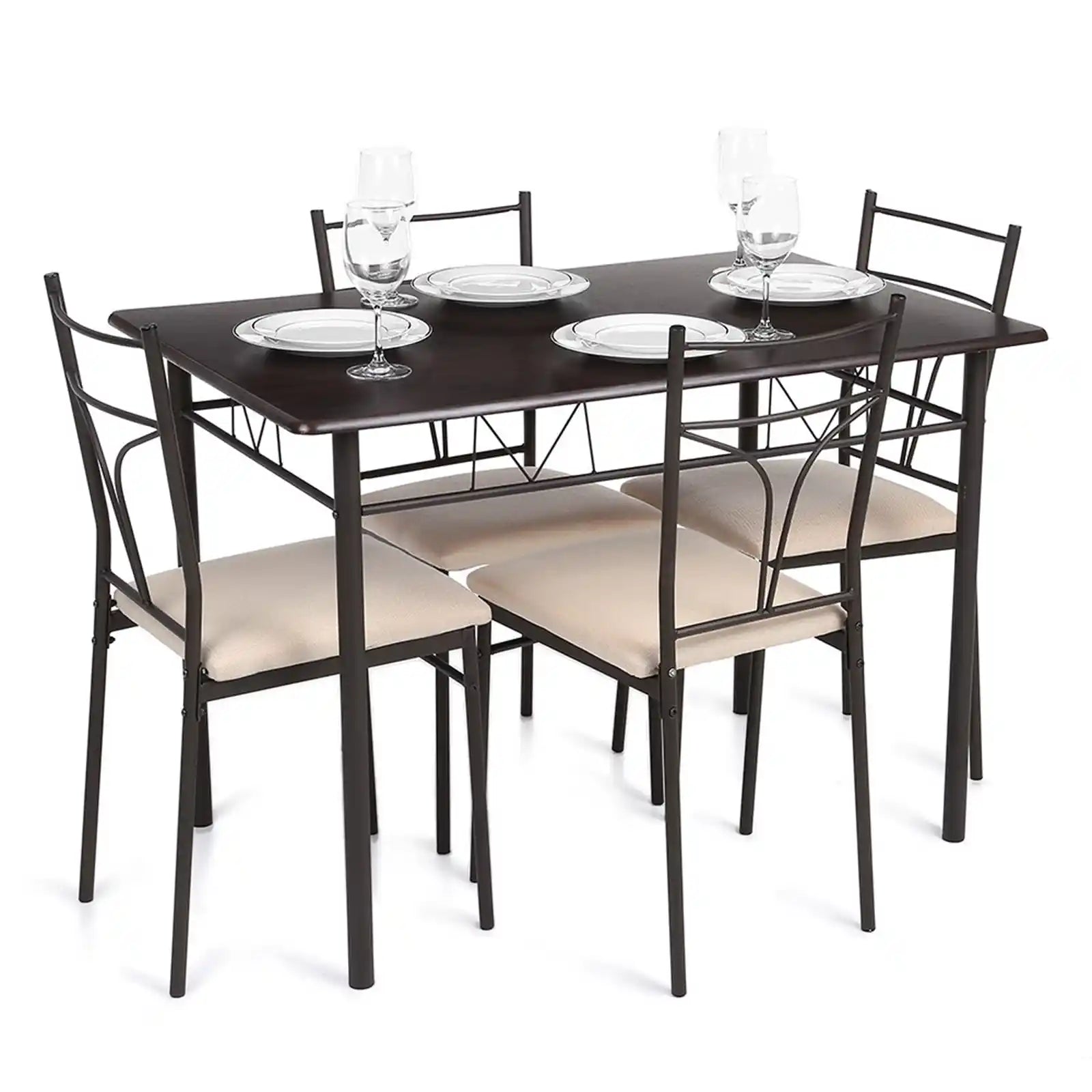 Juego de comedor de 5 piezas, mesa de cocina y comedor con estructura metálica y 4 sillas 