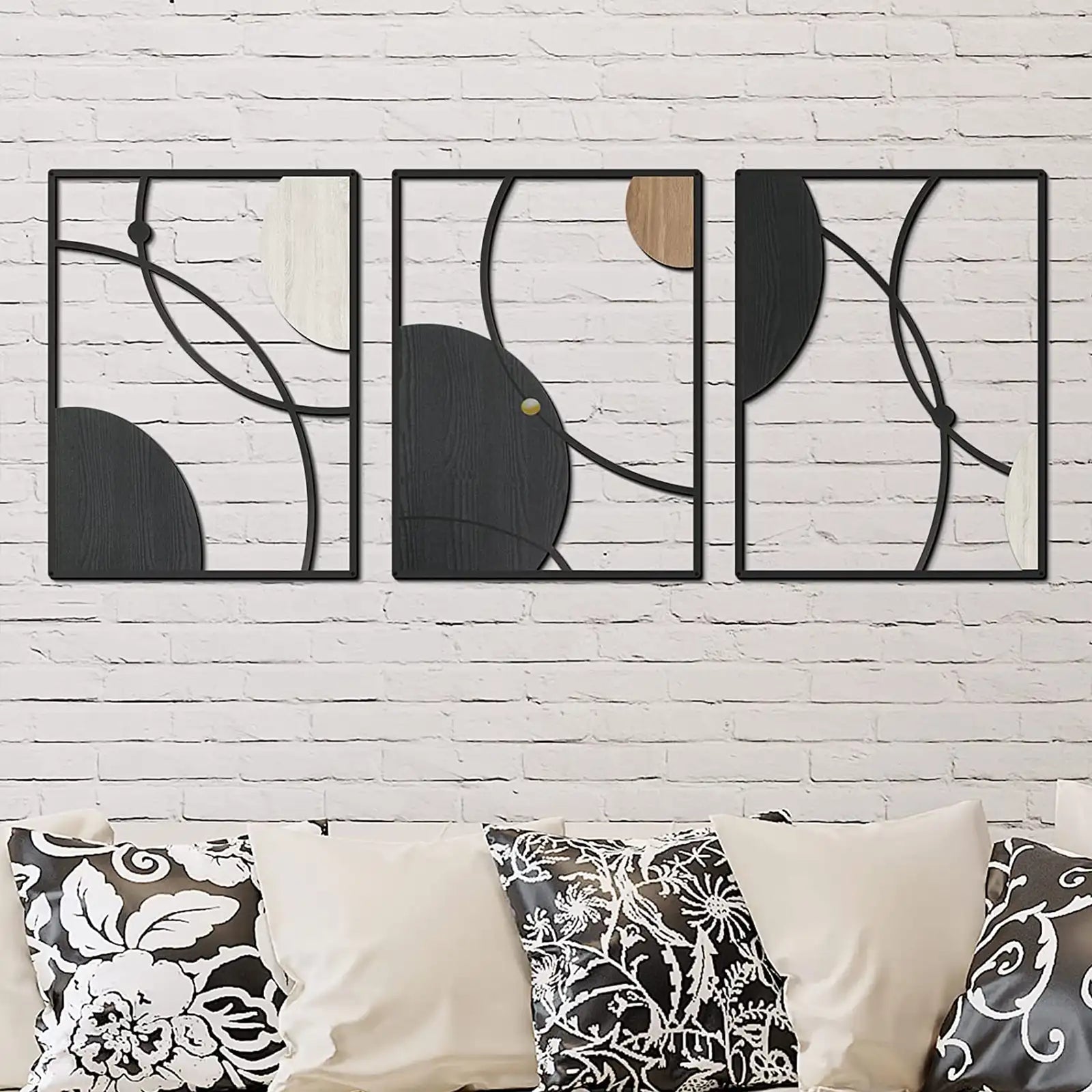 3 Pcs Metal Wall Decor Modern Art Wall Decor Minimalist Abstract Metal Wall Sculpture Geometric Modern Black Wall Hanging for Living Room,Bedroom