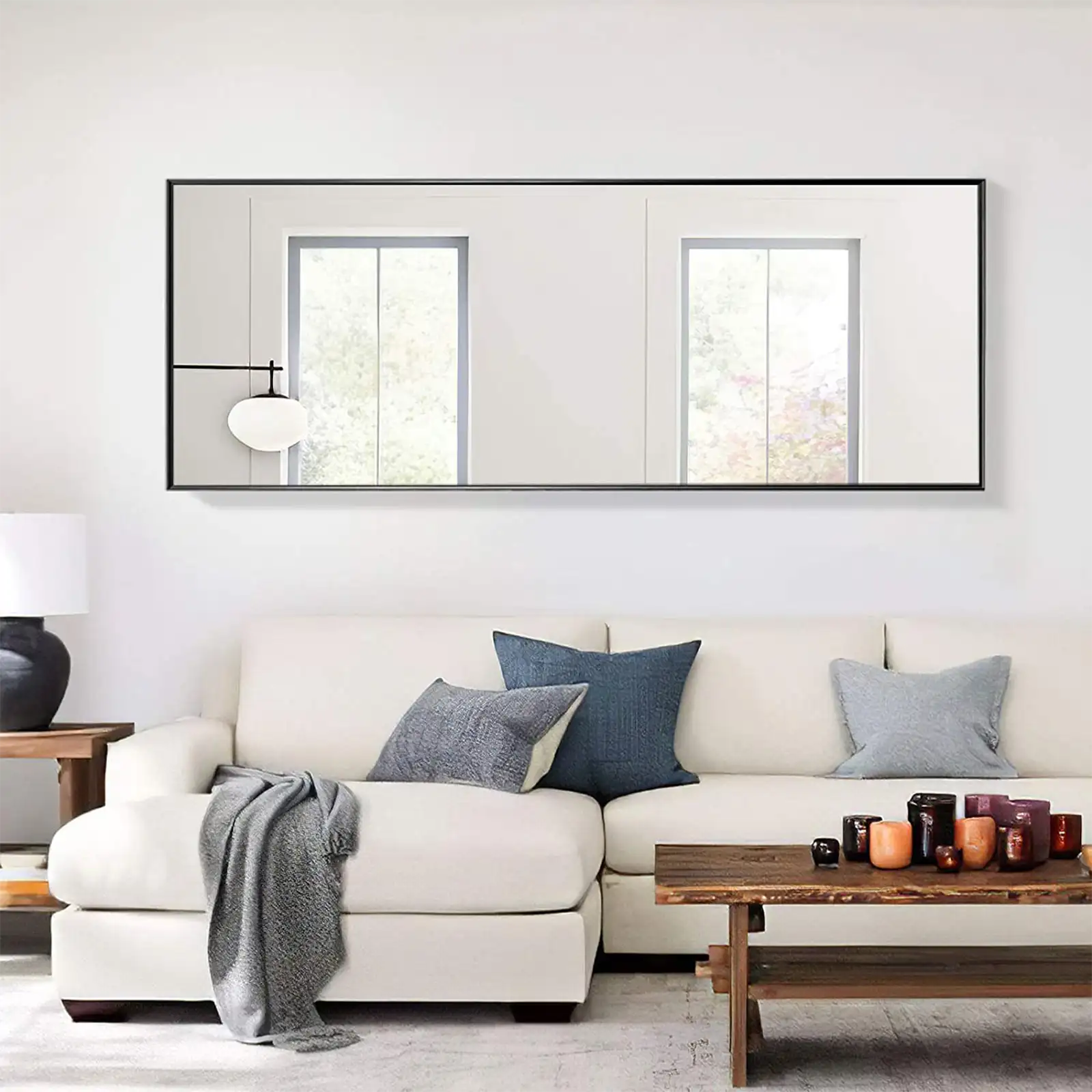 Full Length Mirror Dressing Mirror with Standing Holder 59"x20" or 55"x16" Large Rectangle Bedroom Floor Mirror Wall-Mounted Mirror Hanging Leaning