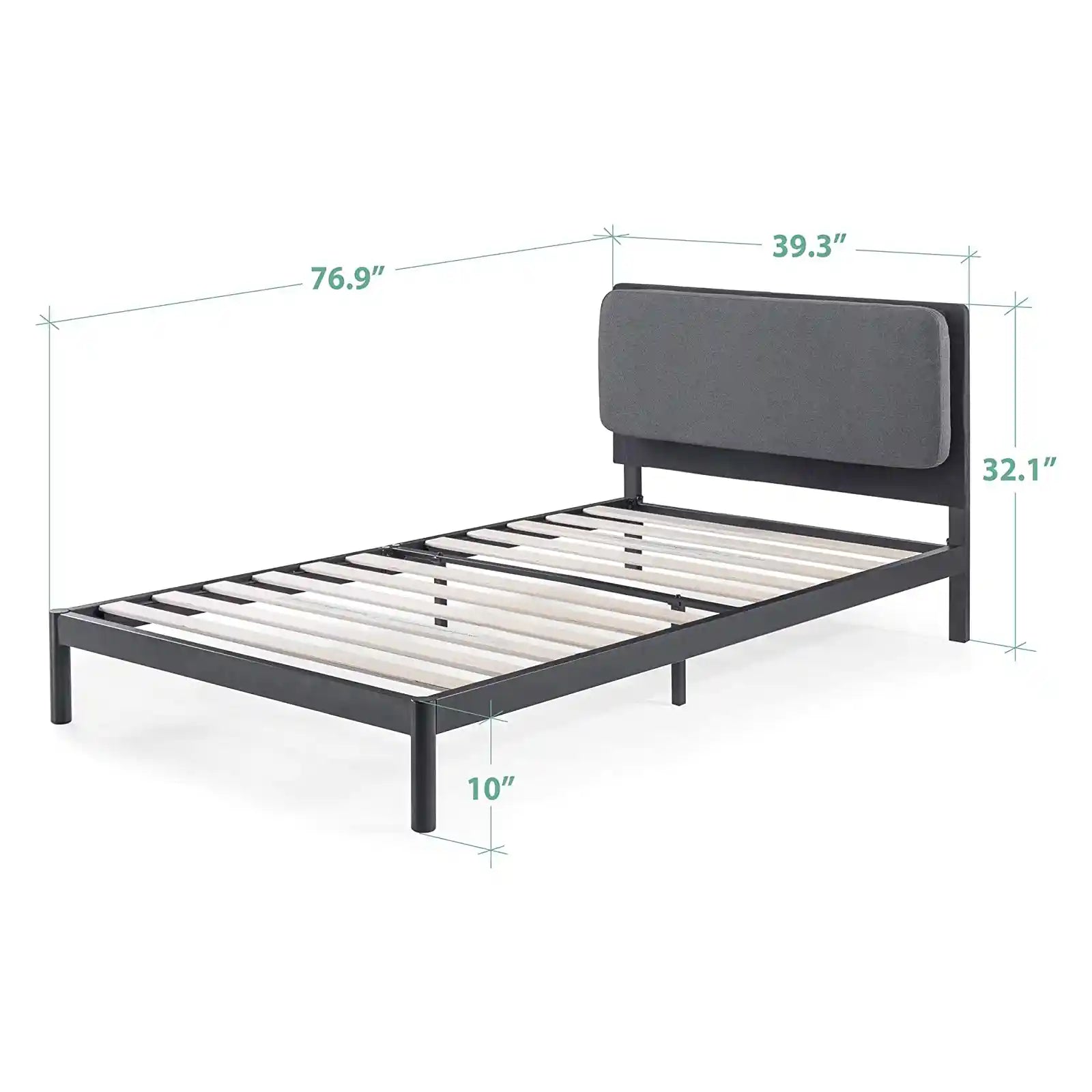 Cama con plataforma de metal con cabecera acolchada reclinable