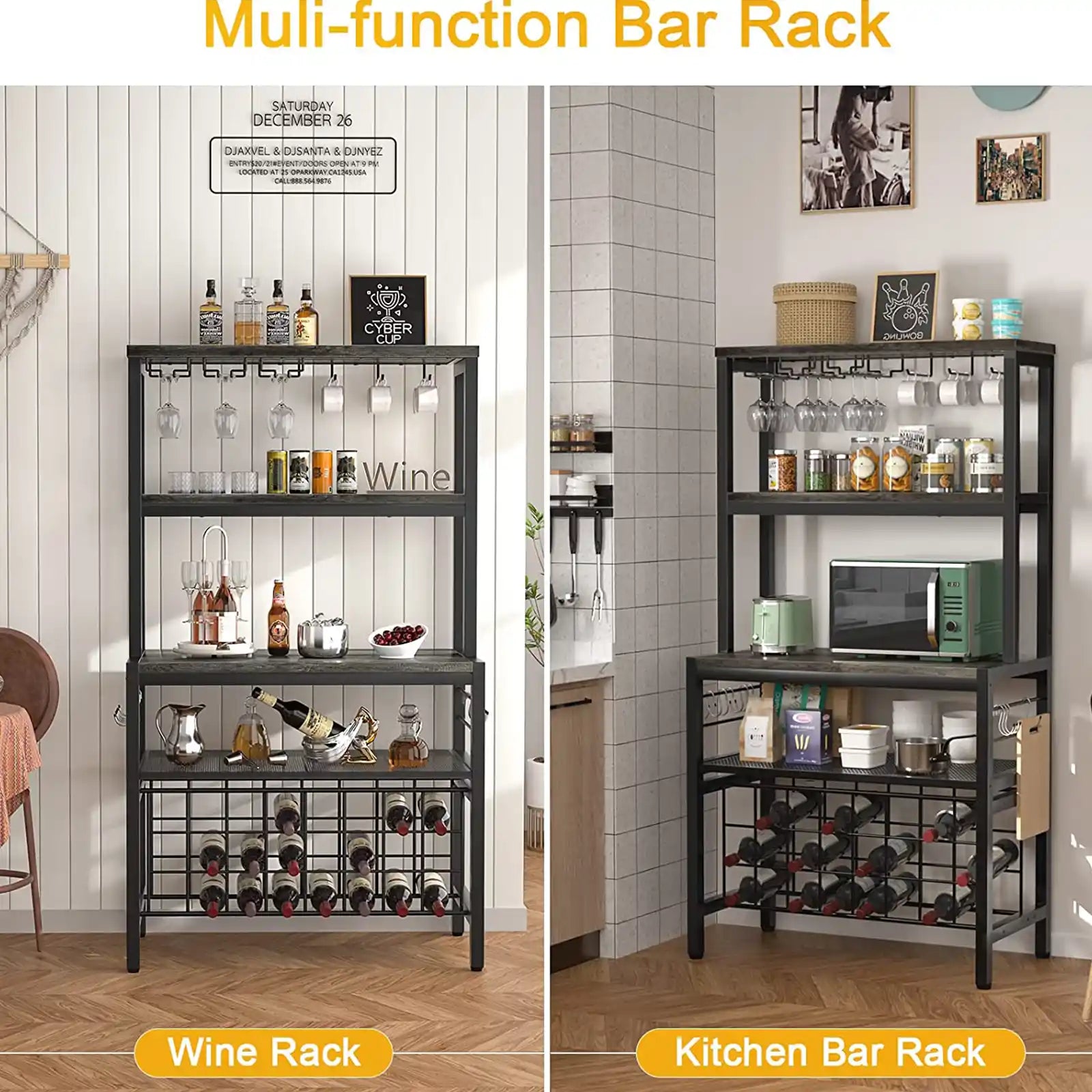 FreeStanding Wine Bar Rack Wine Coffee Bar Cabinet with Glass Bottle