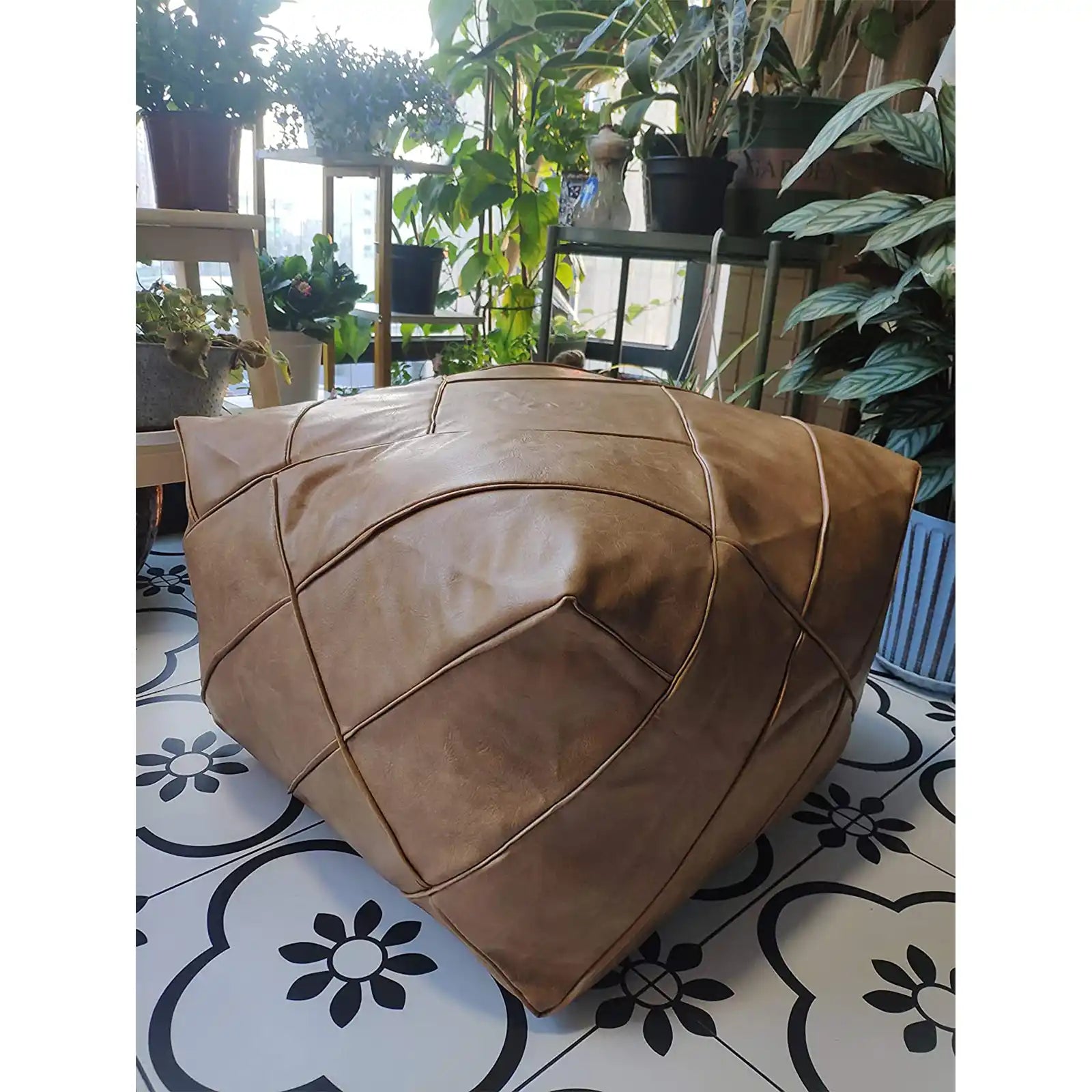 Handmade Faux PU Leather Moroccan Pouf