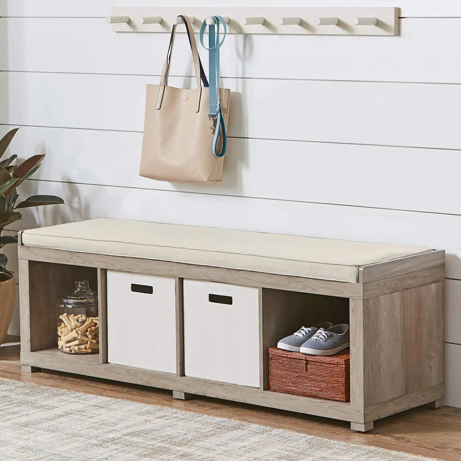 4-Cube Storage Organizer Bench, Entryway Bench, Storage Bench