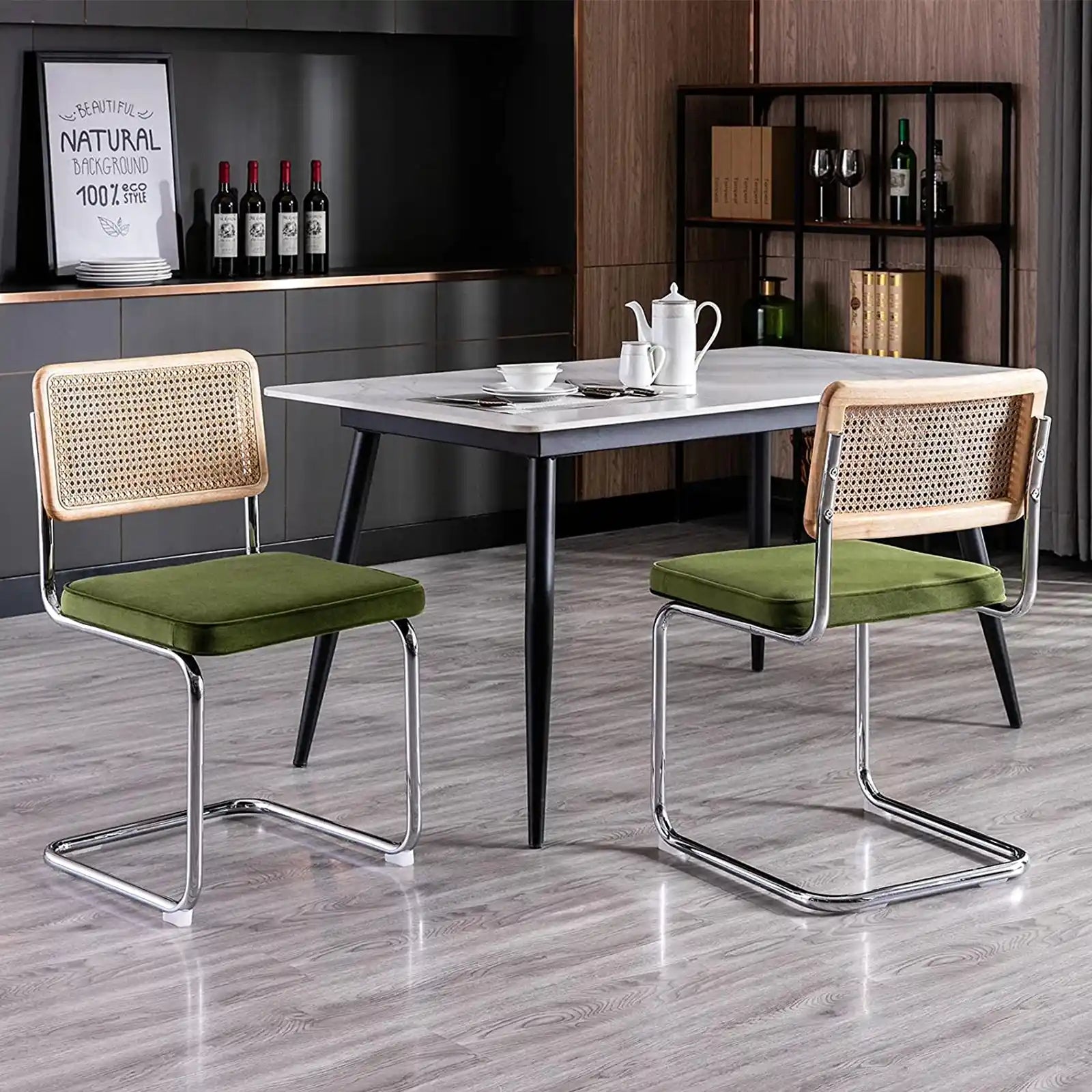 Sillas de cocina de ratán decorativas modernas de mediados de siglo de 2 piezas, silla de comedor 