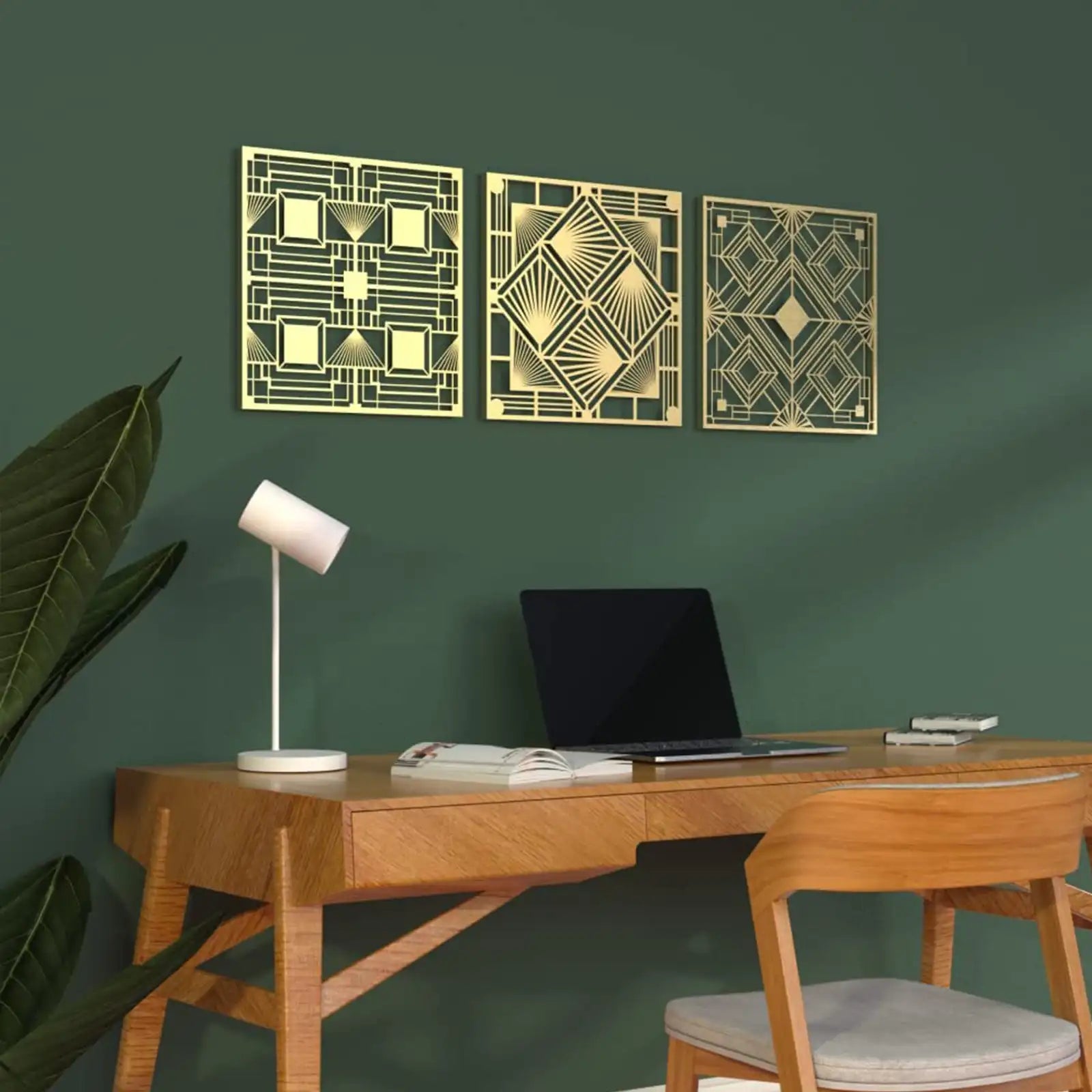 Juego de 3, arte de pared de metal con geometría sagrada de 12 pulgadas, decoración para colgar en la pared con forma geométrica abstracta moderna, esculturas de pared cuadradas doradas para decoración de habitación Zen de meditación y yoga 