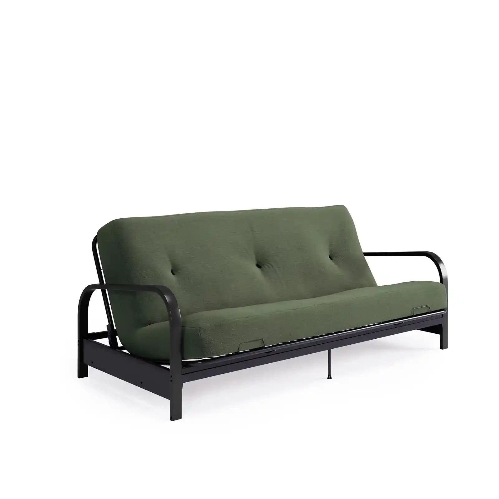 Sofá reclinable, estructura de futón de tamaño completo con brazo de metal negro y colchón de 6"