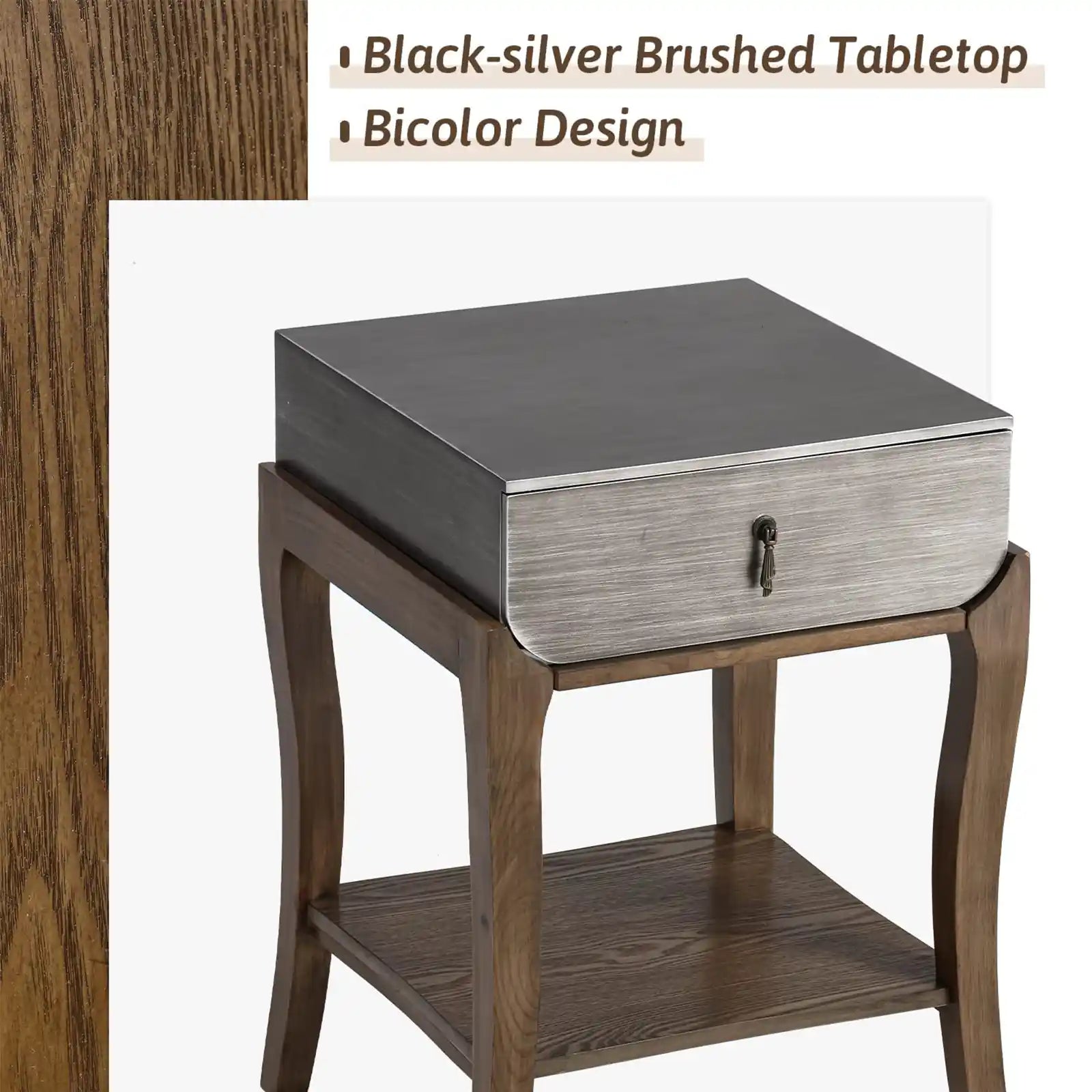 Farmhouse Nightstand, Rustic Bedside Table, 2-Tier Wood Accent End Table with Storage Drawer