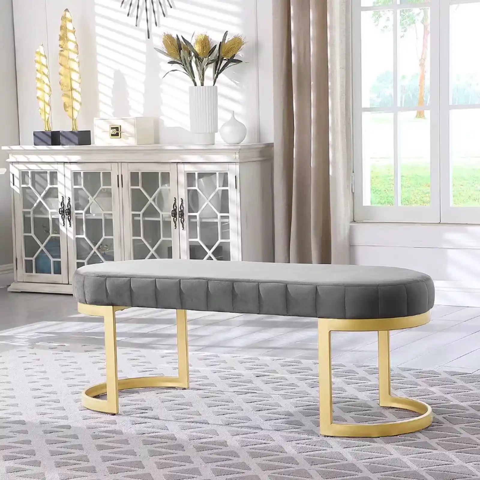 Upholstered Velvet Bedroom Bench Footrest Entryway