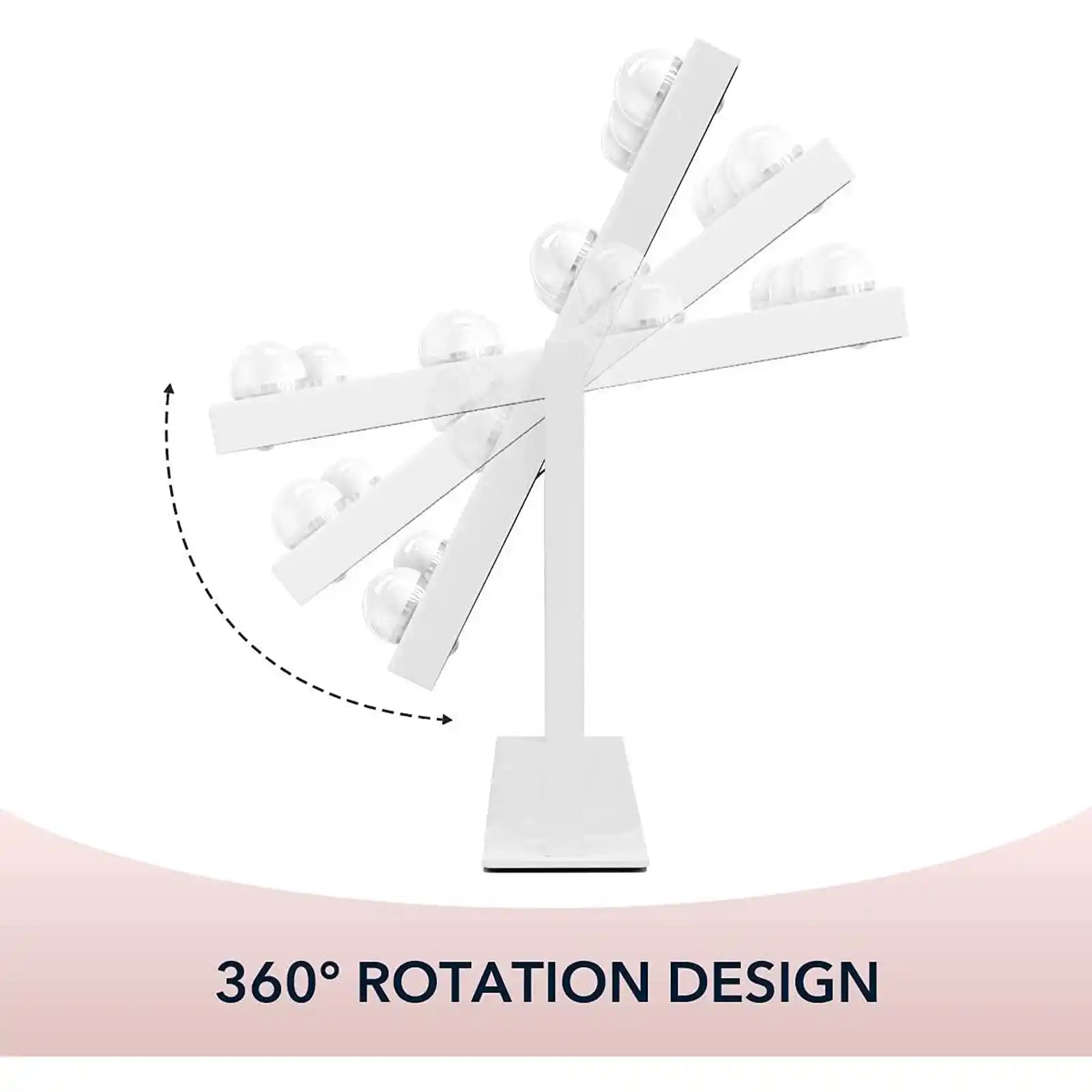 Espejo de tocador con luces, mesa de metal con rotación de 360°, 3 colores