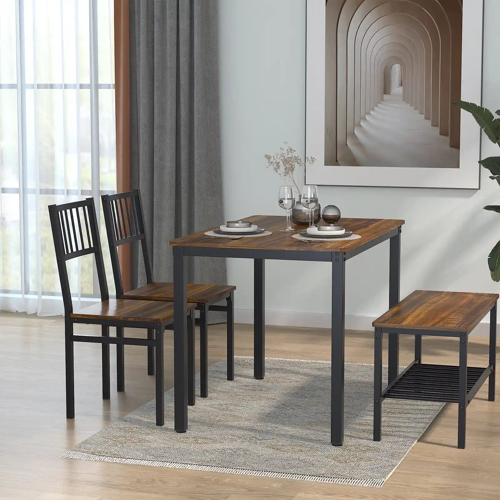 Rectangular Dining Table Set with 2 Chairs and a Bench