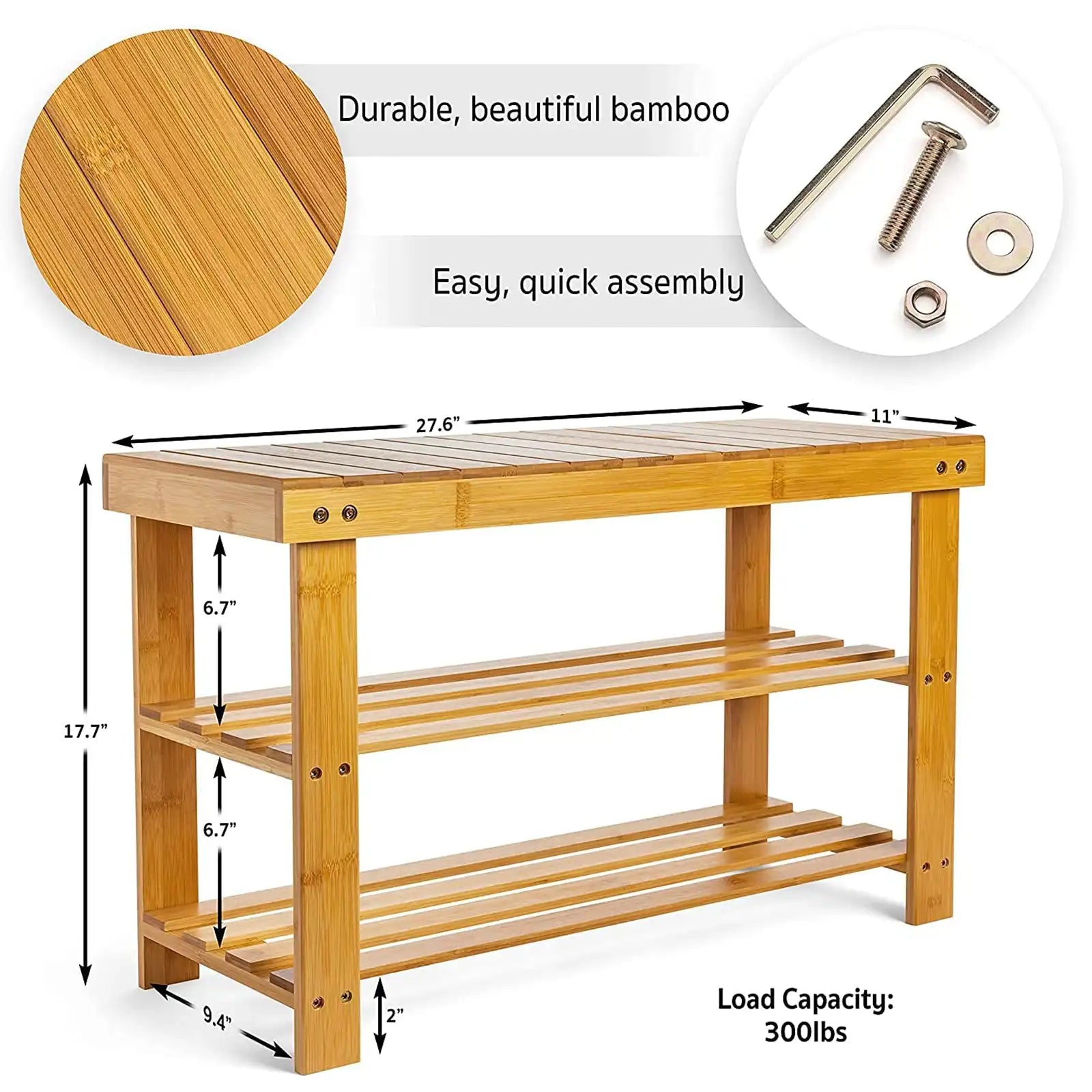 Bamboo Shoe Rack Bench, Premium Shoe Organizer and Entryway Bench