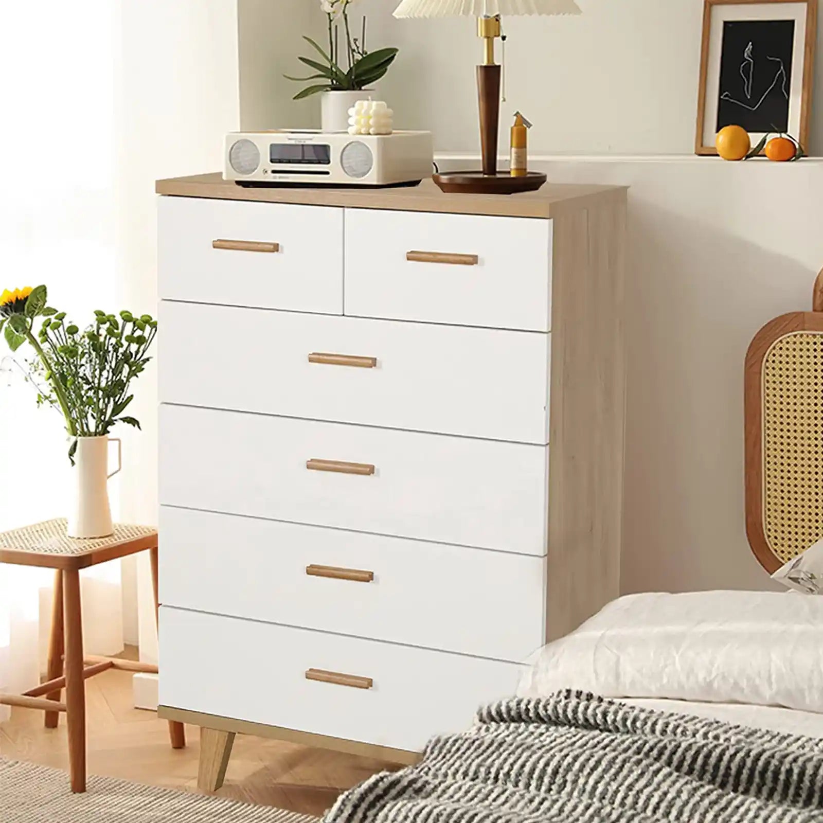 Contemporary Wood 6 Drawer Dresser , 4 Drawer Dresser