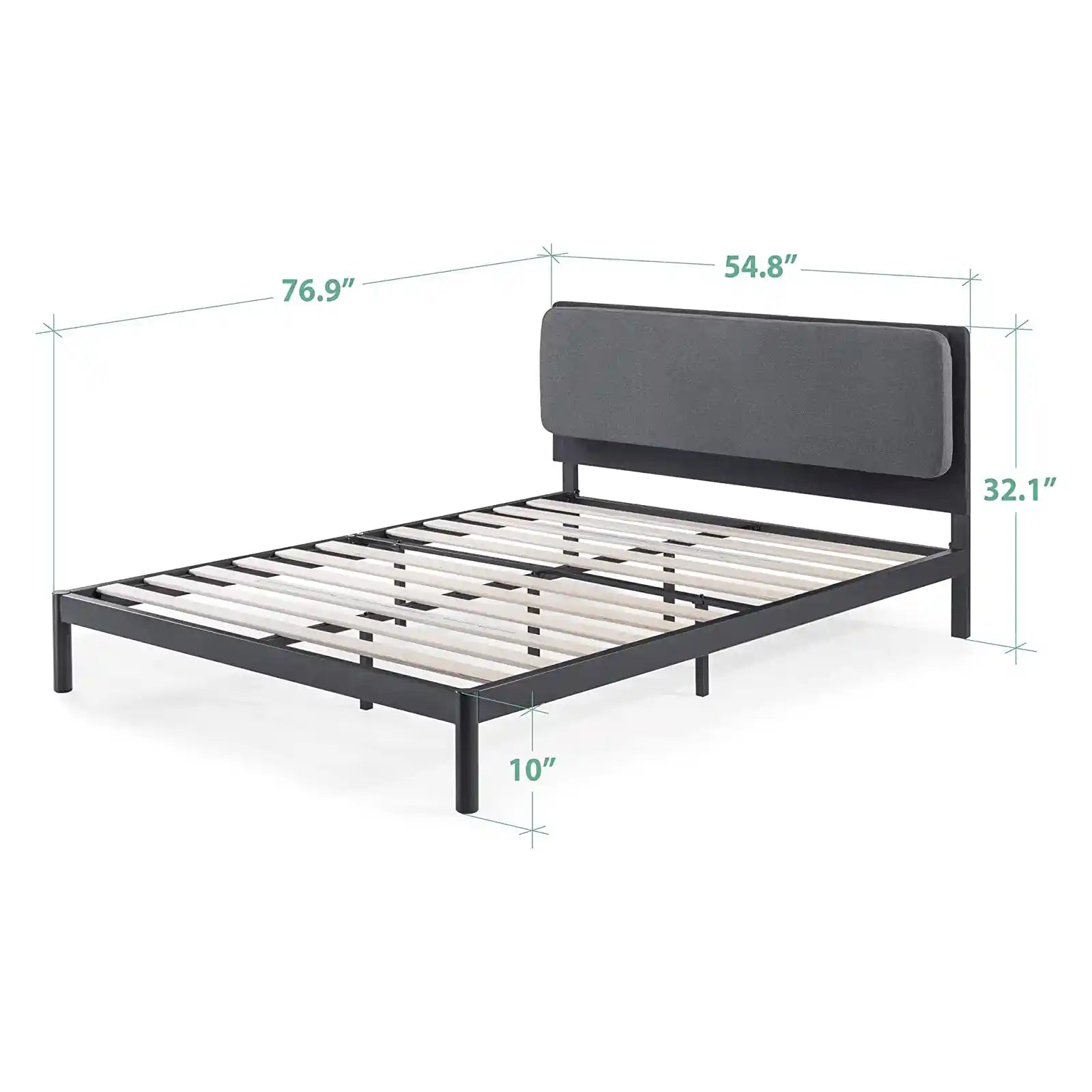 Cama con plataforma de metal con cabecera acolchada reclinable