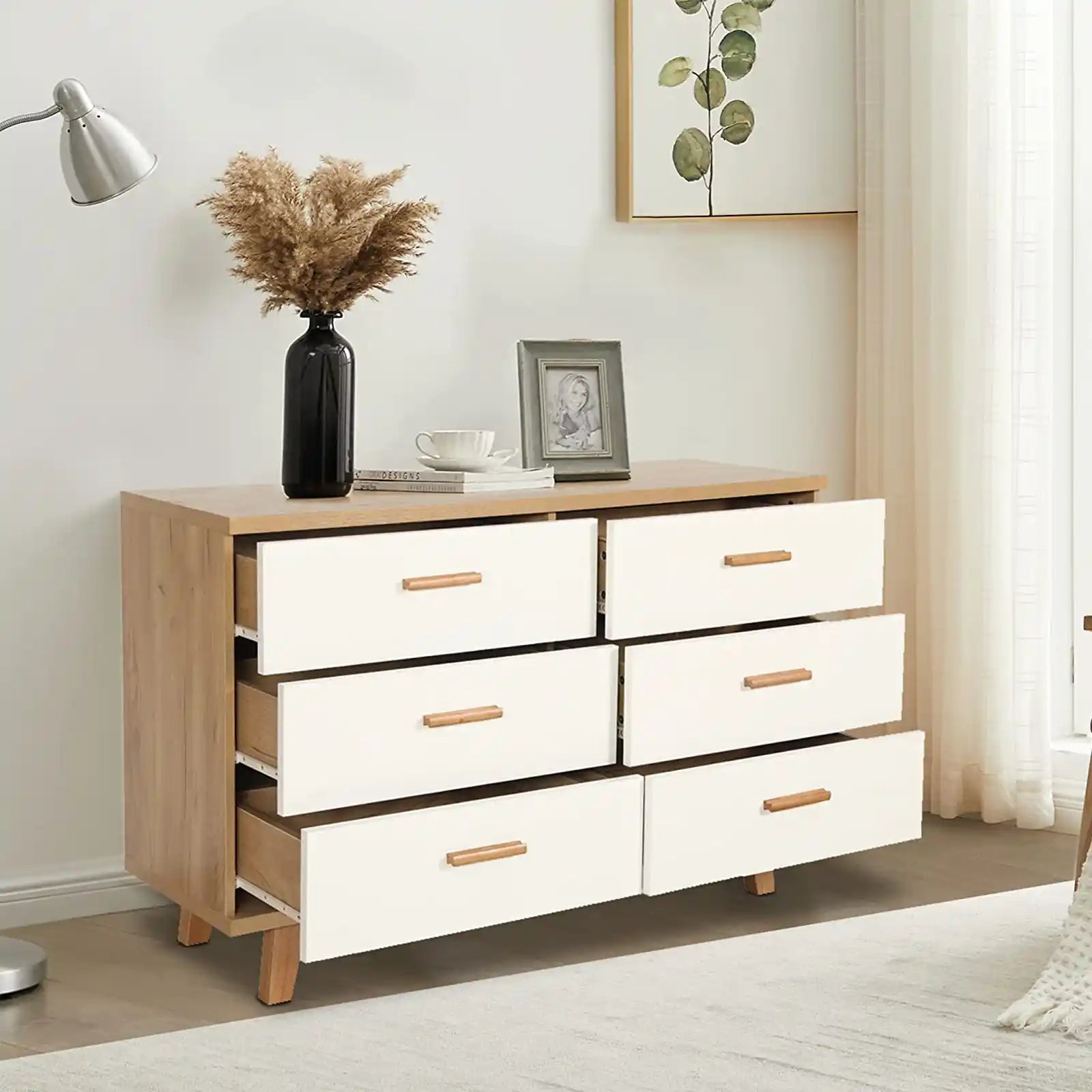 Contemporary Wood 6 Drawer Dresser , 4 Drawer Dresser