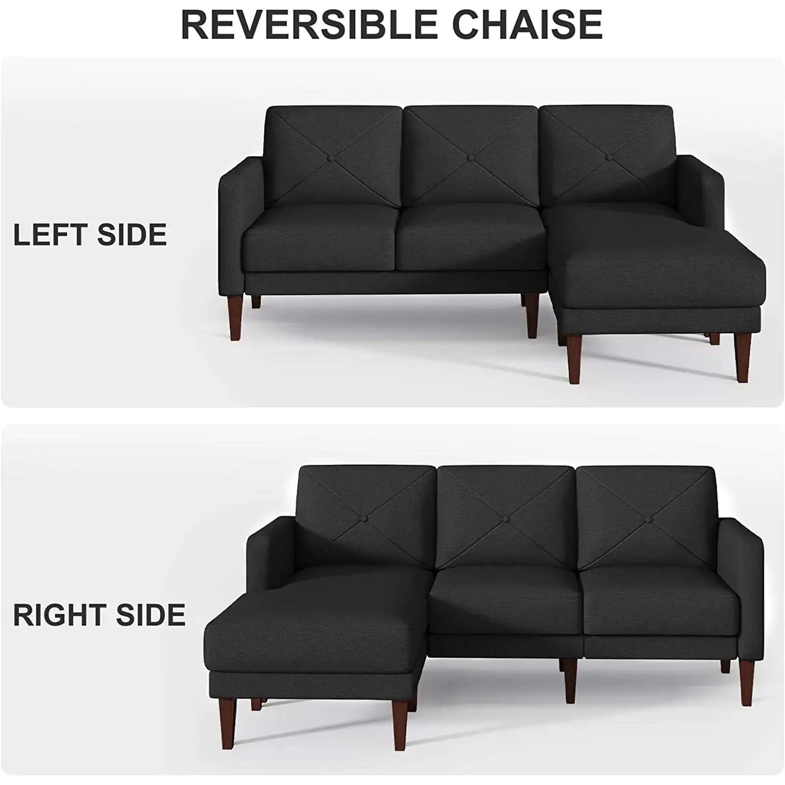 Sofá seccional convertible y reversible con chaise 