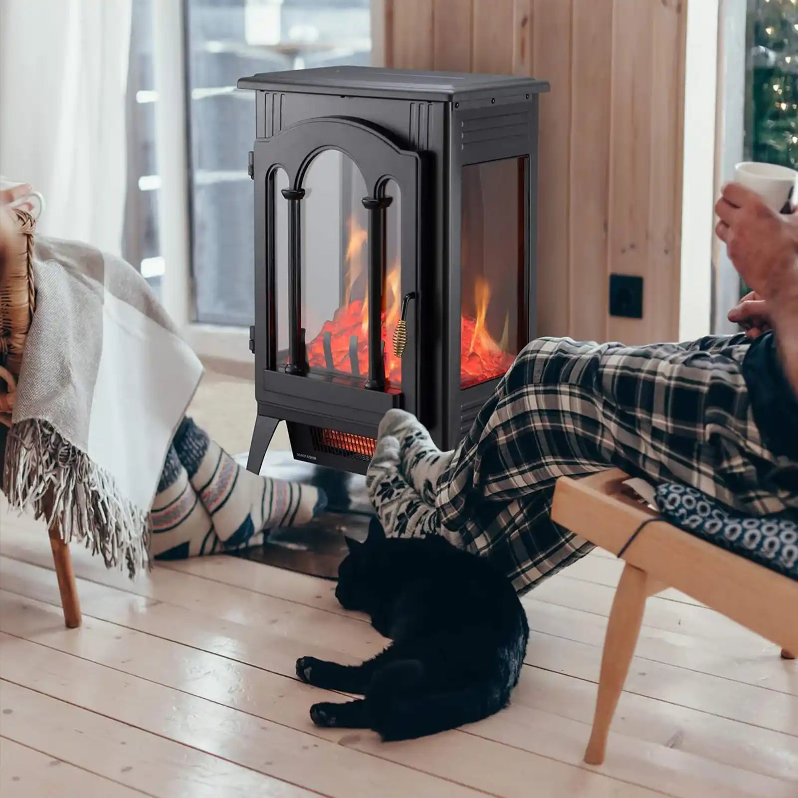 Estufa de chimenea eléctrica, calentador de chimenea independiente con llama realista 