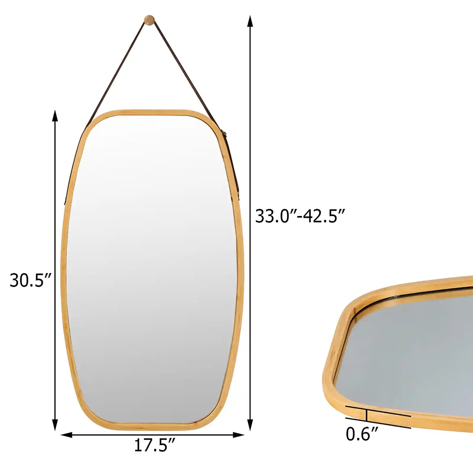 Espejo enmarcado rectangular moderno para colgar en la pared con correa de piel sintética para baño