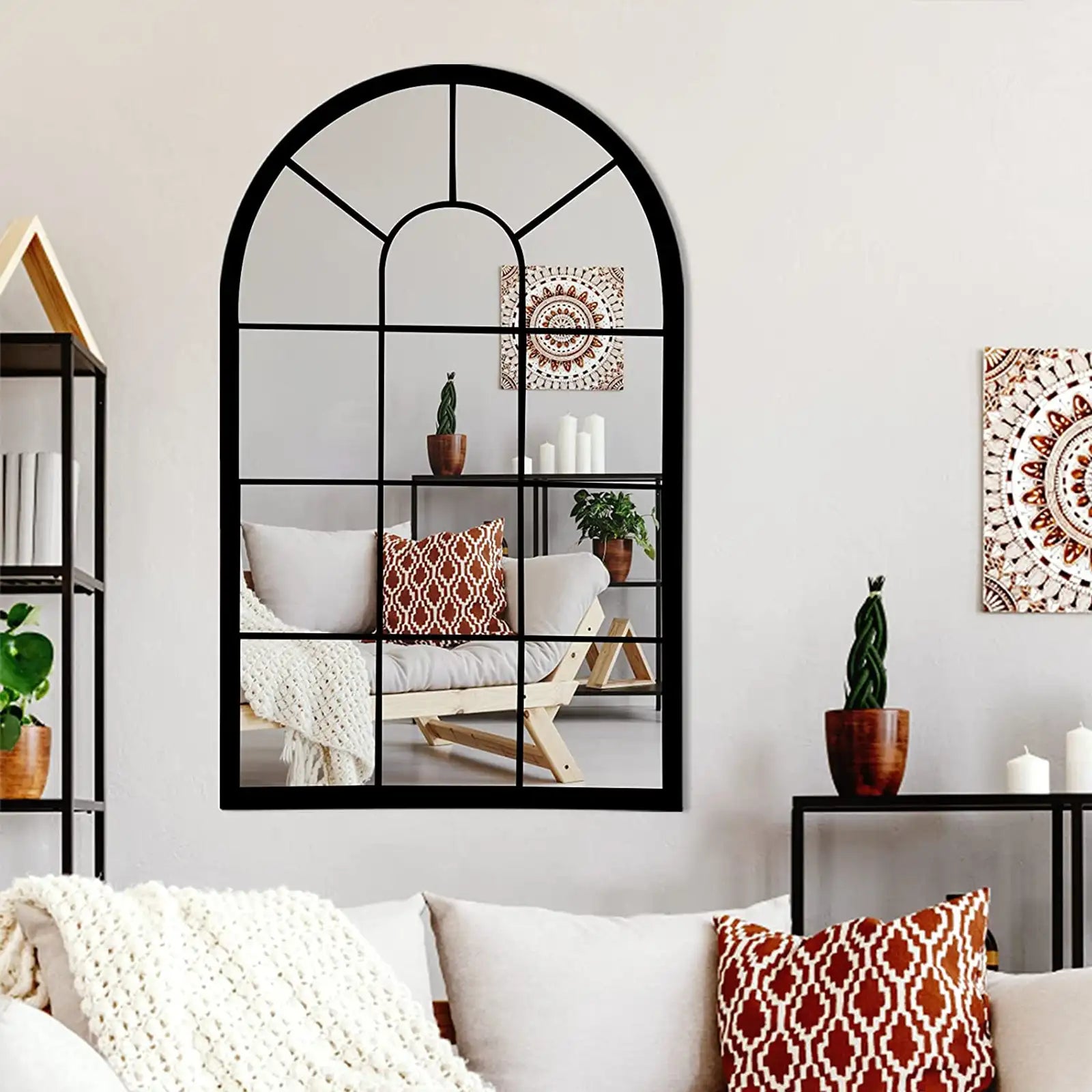 Wall Mirror Windows Decorative Mirrors Arched Farmhouse for Living Room Bedroom Entryway Bathroom Vanity