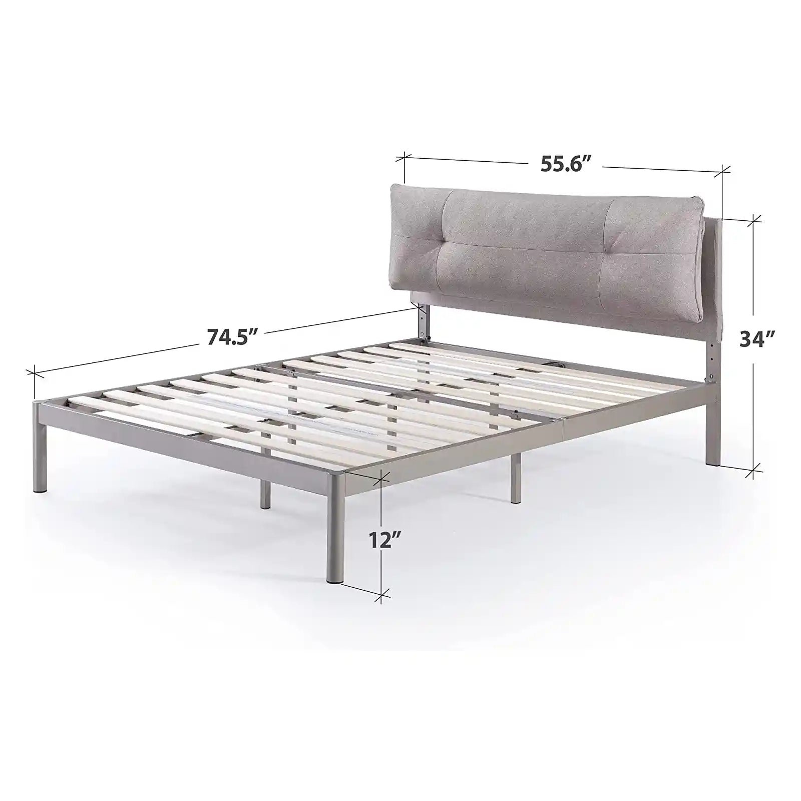 Metal Platform Bed with Reclining Cushioned Headboard