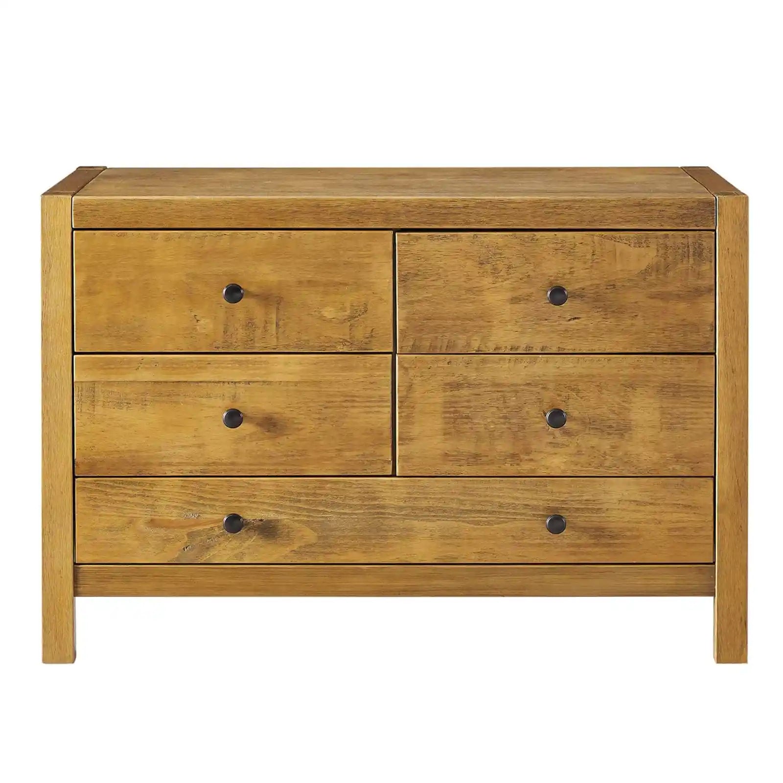 Solid Rustic Wood Farmhouse 5 Drawer Dresser