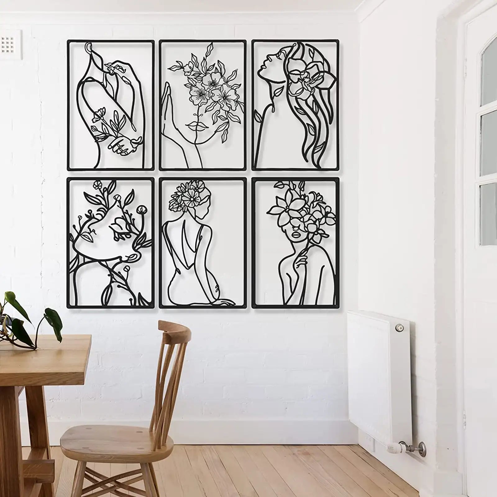 6 Pieces Black Metal Wall Decor Modern Minimalist Abstract Woman Wall Art Aesthetic Female Wall Sculpture Line Drawing Hanging Art Minimalist Decor for Kitchen Bedroom Bathroom Living Room Wall Decor