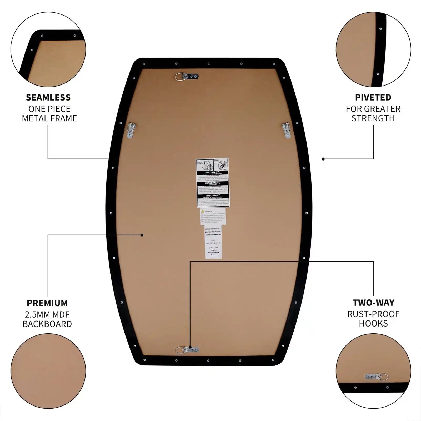 Modern Bathroom Mirror, Large Oval Wall Mirrors, Metal Frame