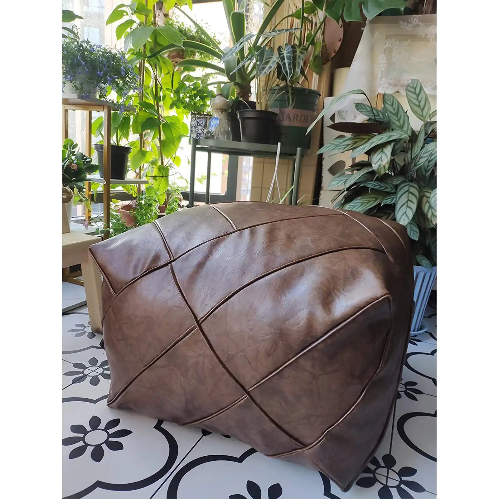 Handmade Faux PU Leather Moroccan Pouf