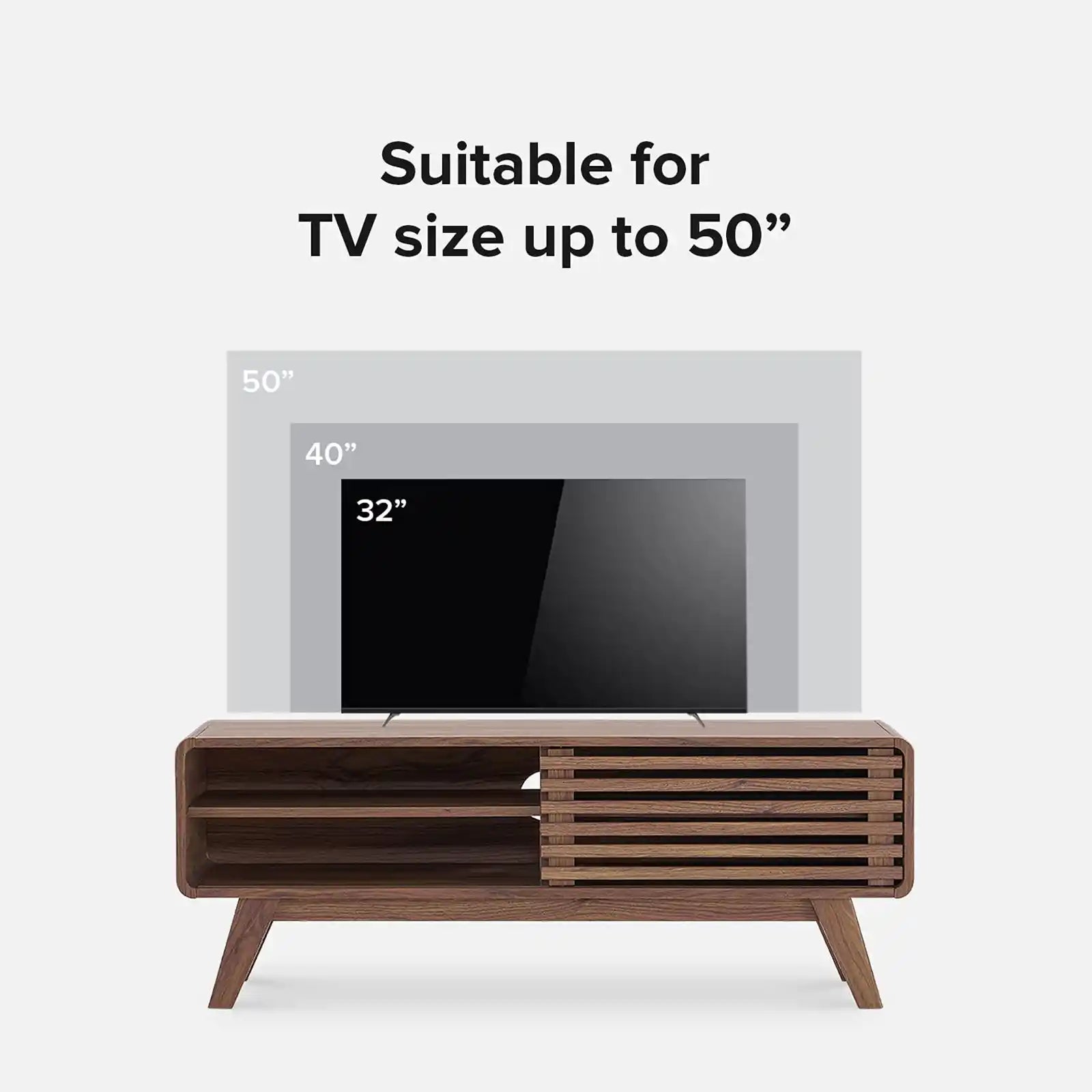 Mid-Century Modern Tv Stand for 46 inch  and 59 inch TV , Low Profile with Sleek Rounded Finishing