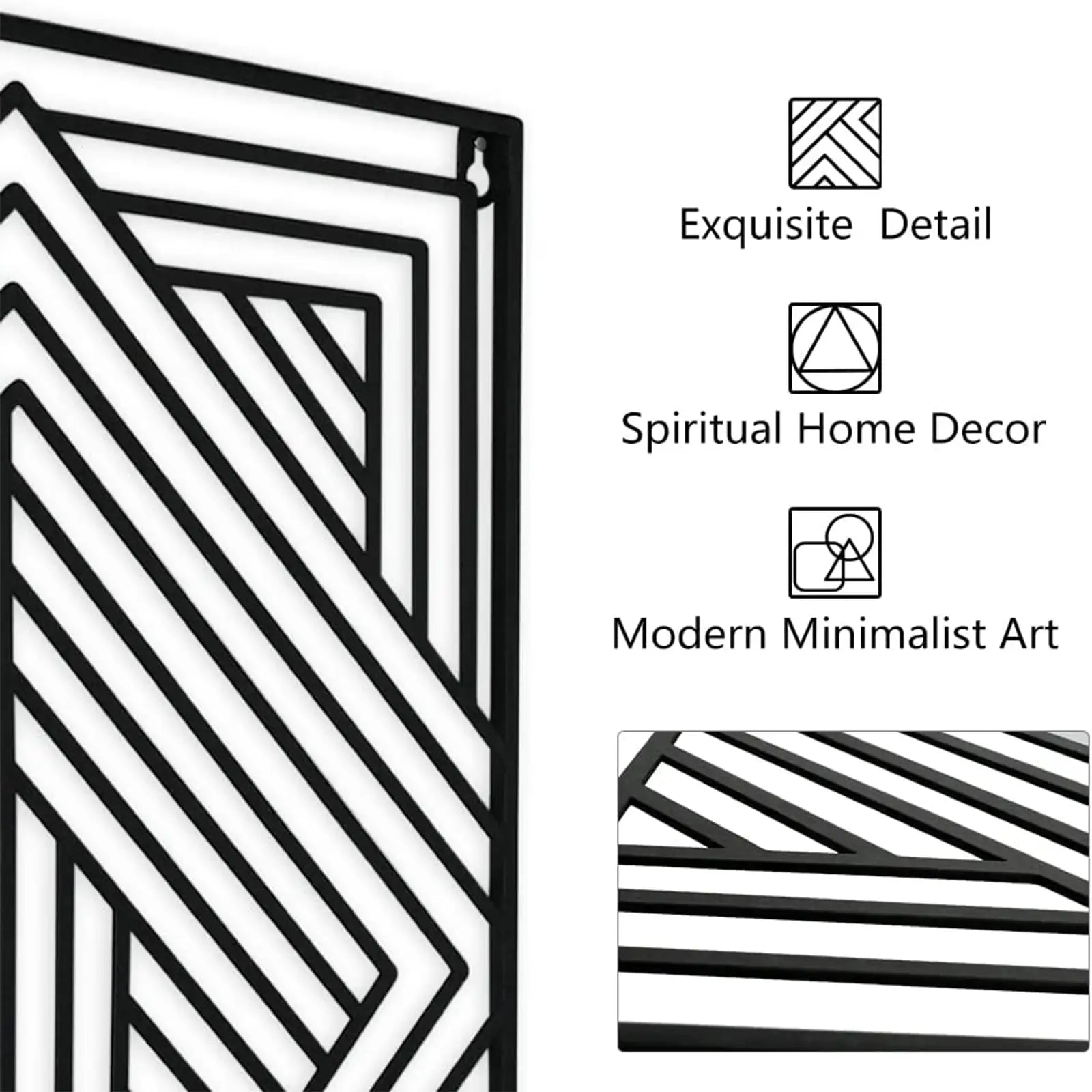 Juego de 2 arte de pared de metal con línea geométrica negra, decoración colgante cuadrada minimalista, escultura de pared colgante moderna sobre la cama, 11,8x11,8 pulgadas 