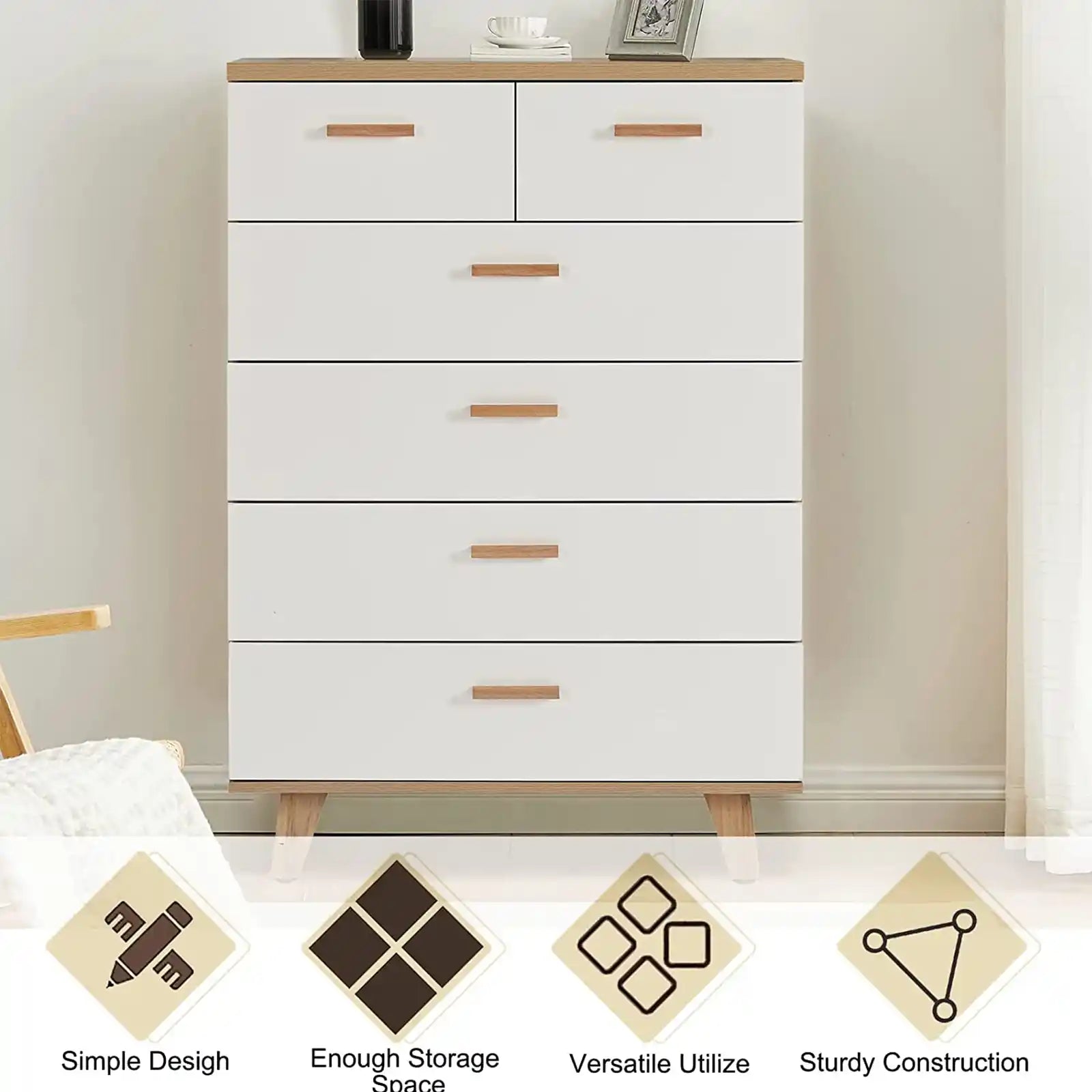 Contemporary Wood 6 Drawer Dresser , 4 Drawer Dresser