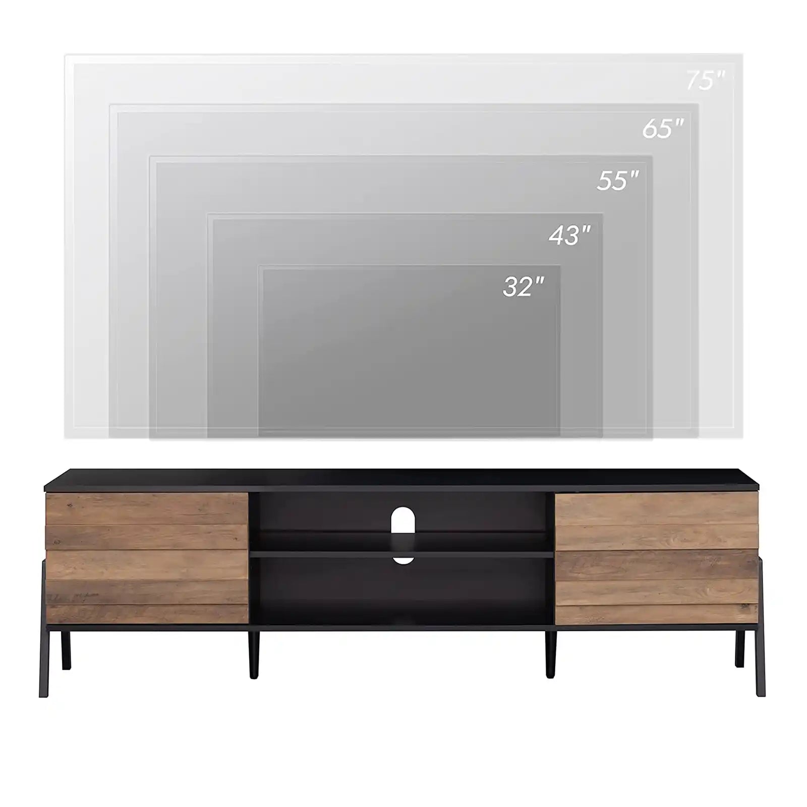 Soporte de TV moderno para televisores de hasta 75 pulgadas, consola de TV de madera con pantalla plana, mueble multimedia con almacenamiento