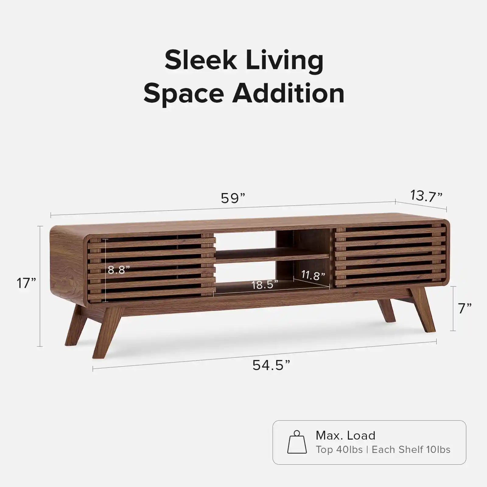 Mid-Century Modern Tv Stand for 46 inch  and 59 inch TV , Low Profile with Sleek Rounded Finishing