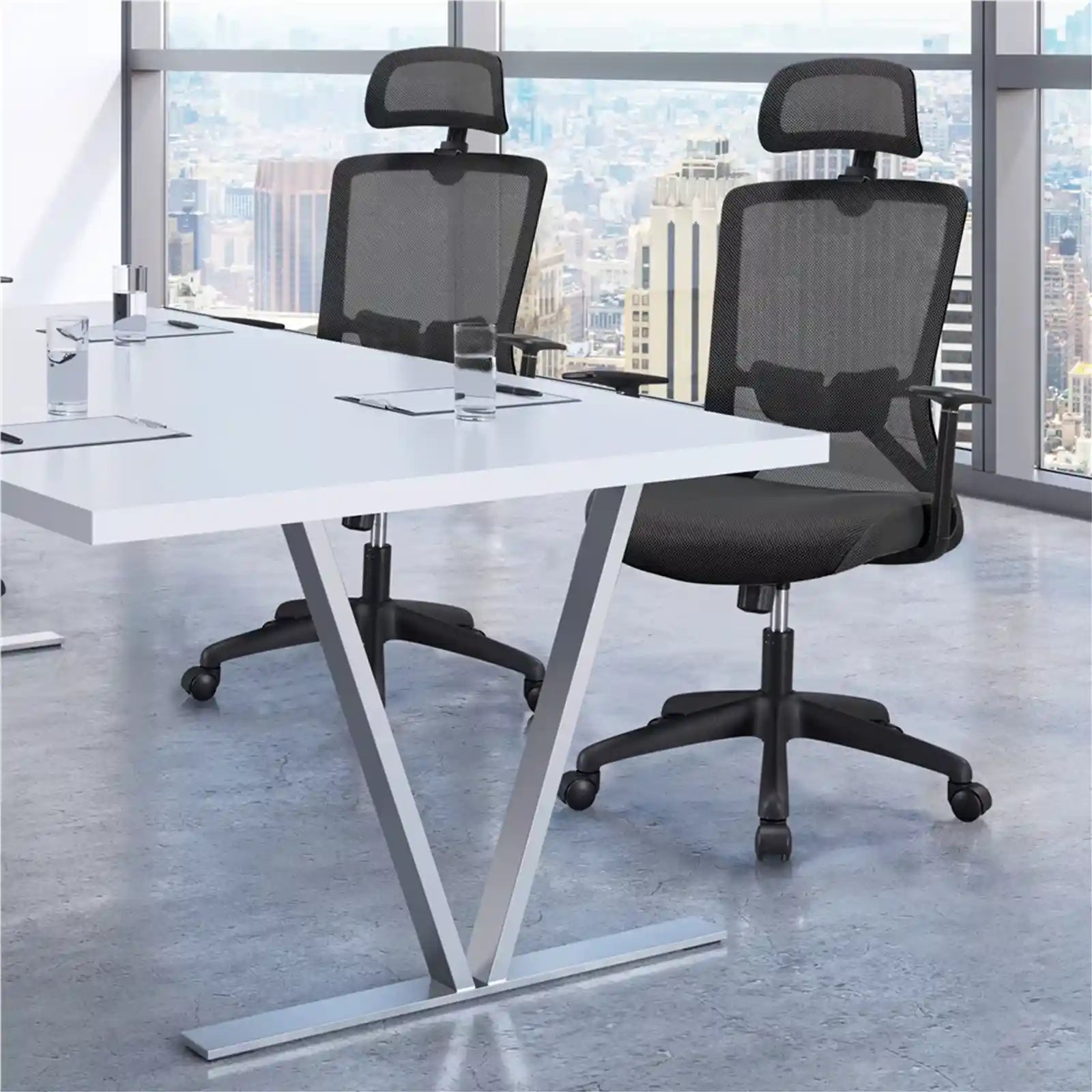 Ergonomic Chairs , Mesh Swivel Rolling Executive Office Chair with High Headrest