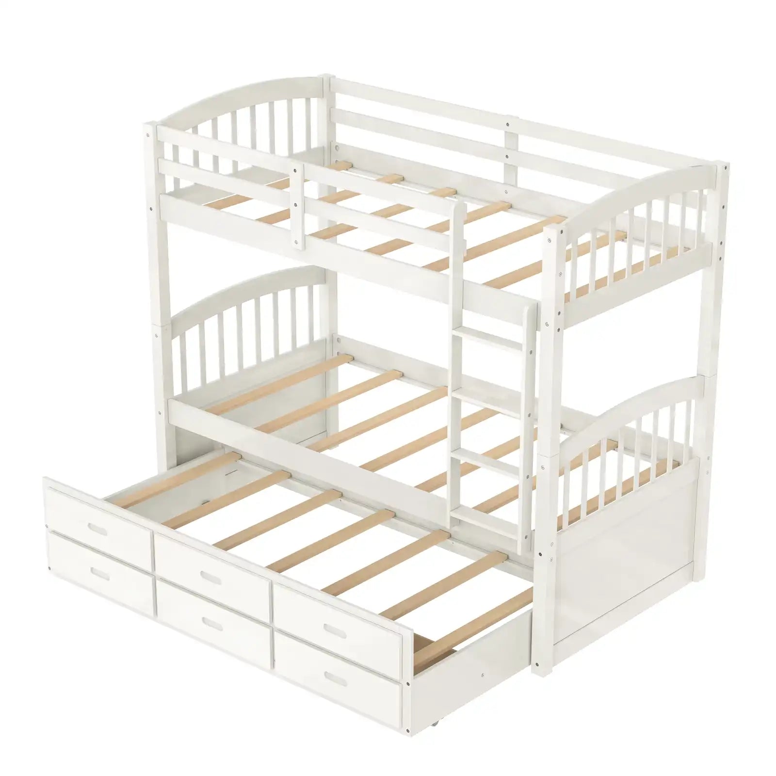 Twin Over Twin Wood Bunk Bed with Trundle and Drawers