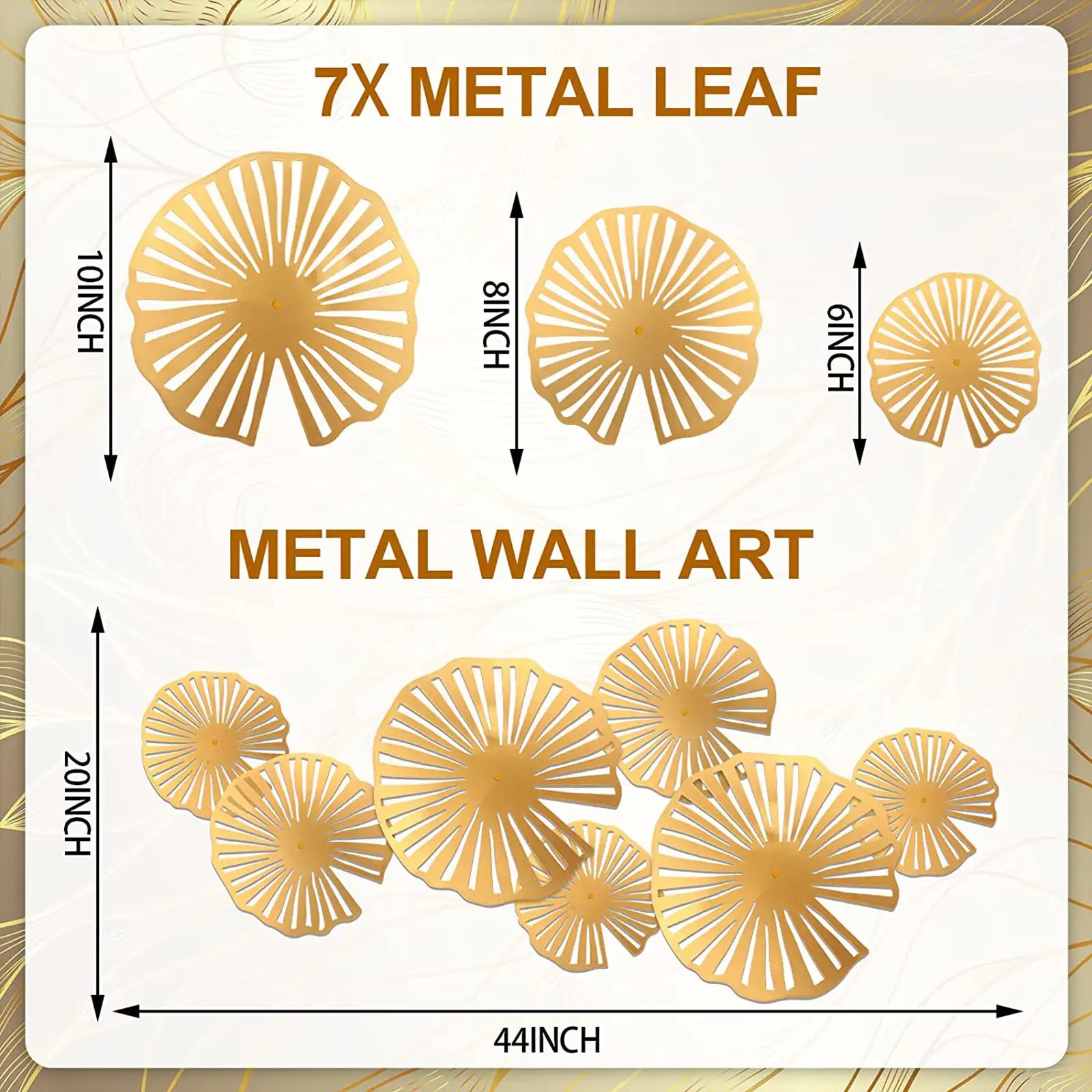 7 Pieces Gold Metal Wall Art Decor 3D Lotus Leaves Floating Wall Sculptures Modern for Living Room Bedroom Hotel Home Decorations, 3 Sizes