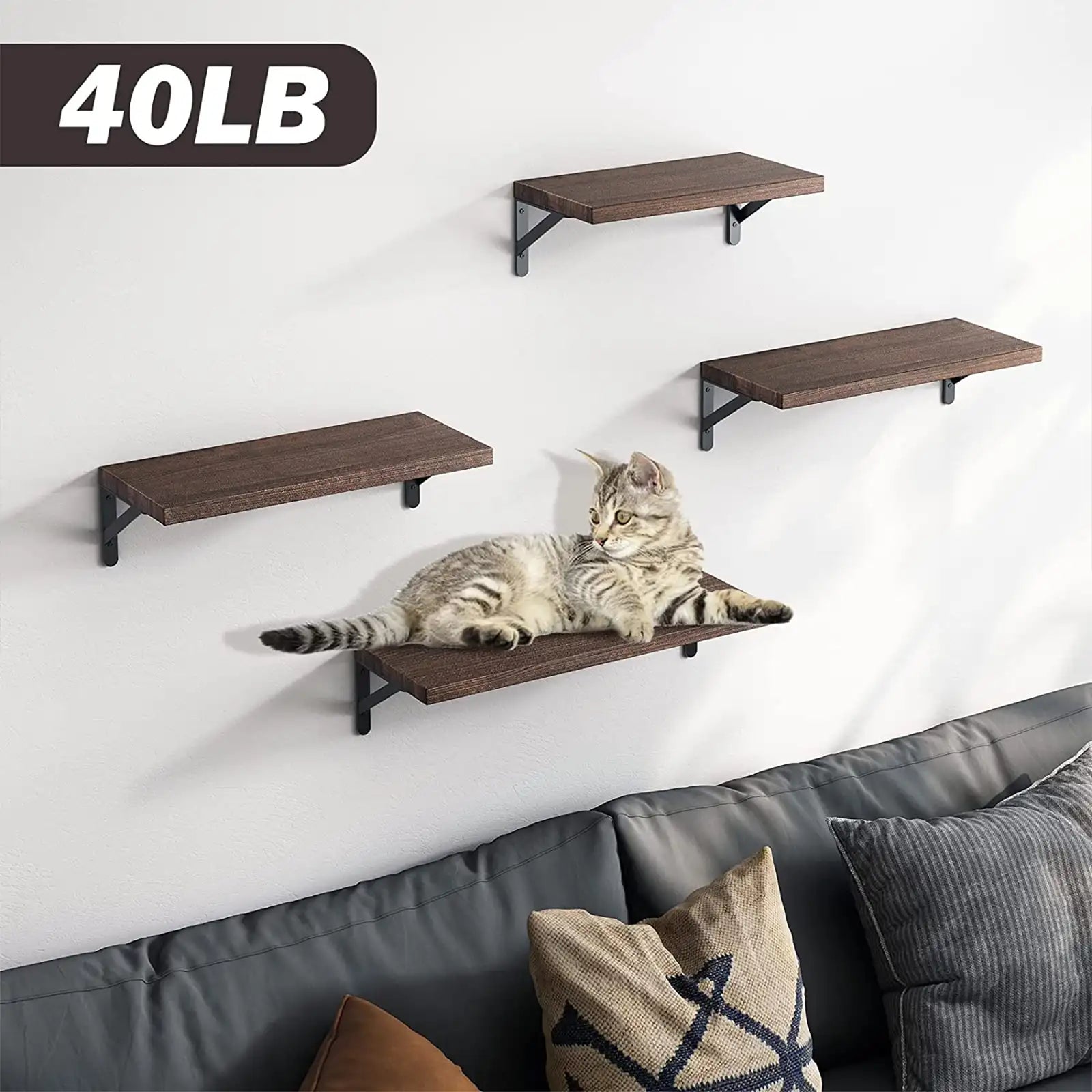 Floating Shelves, Rustic Wood Shelves, 4 Sets of Wall Mounted Shelf for Bathroom Decor, Bedroom, Living Room and Plants