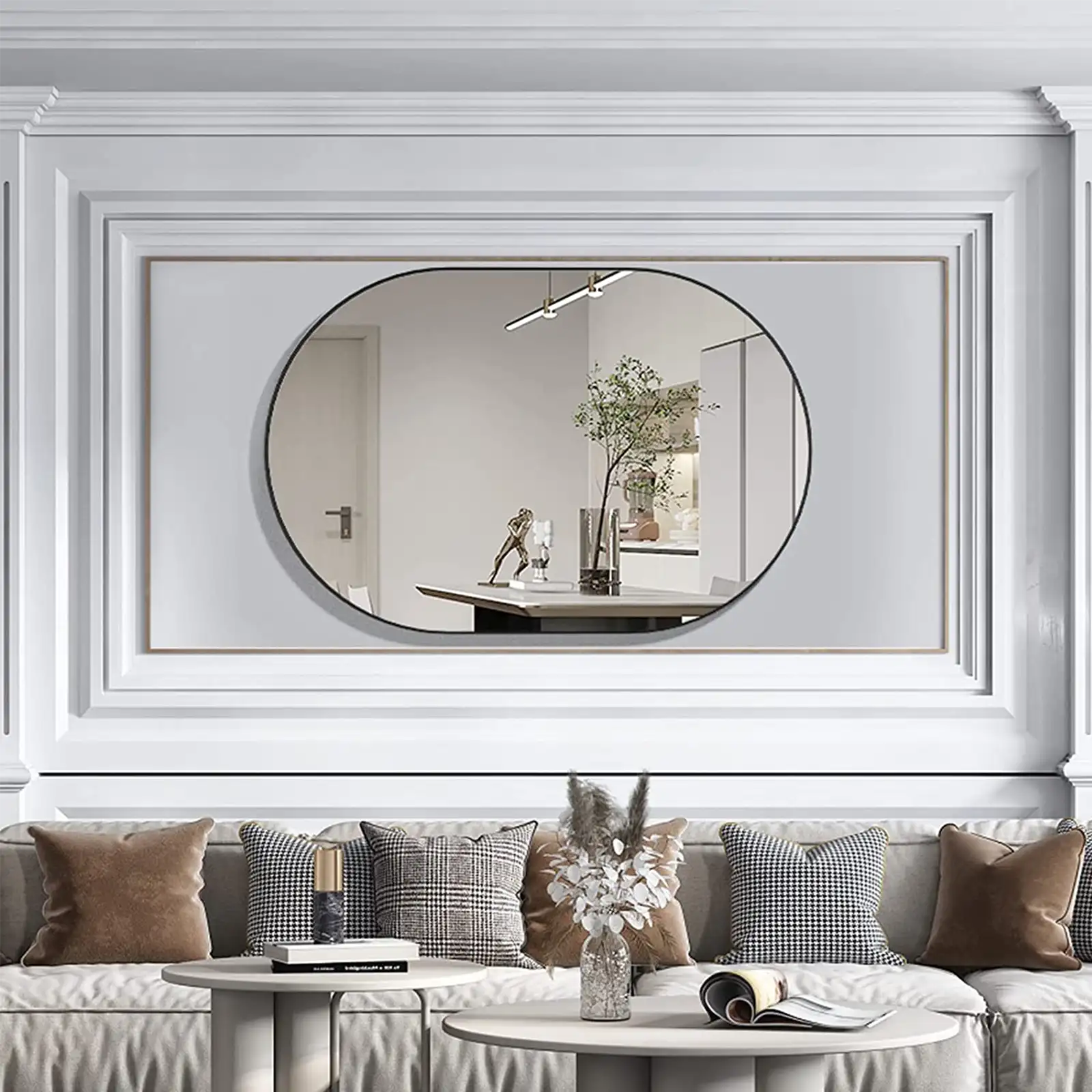 Oval Mirror, Round Mirror, Metal Frame Mirror, Hang Horizontally or Vertically Unique Wall Mounted Mirror, Golden Vanity Mirror for Living Room, Bathroom, Bedroom, Entryway