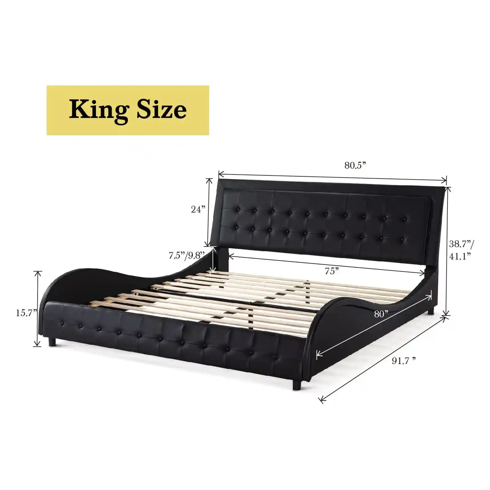 Faux Leather Platform Bed Frame with Adjustable Headboard