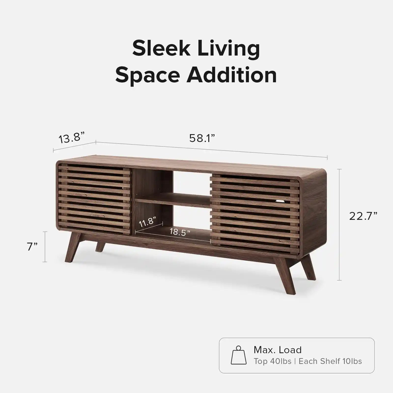 Mid-Century Modern Tv Stand for 46 inch  and 59 inch TV , Low Profile with Sleek Rounded Finishing