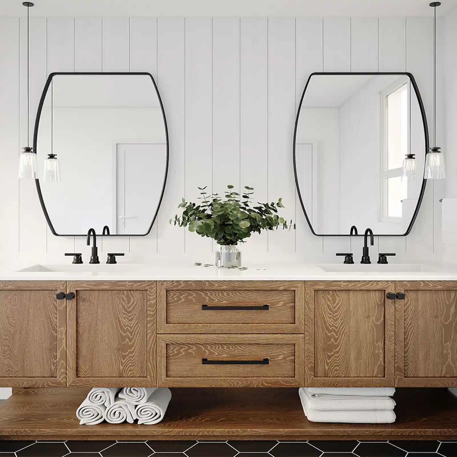 Modern Bathroom Mirror, Large Oval Wall Mirrors, Metal Frame