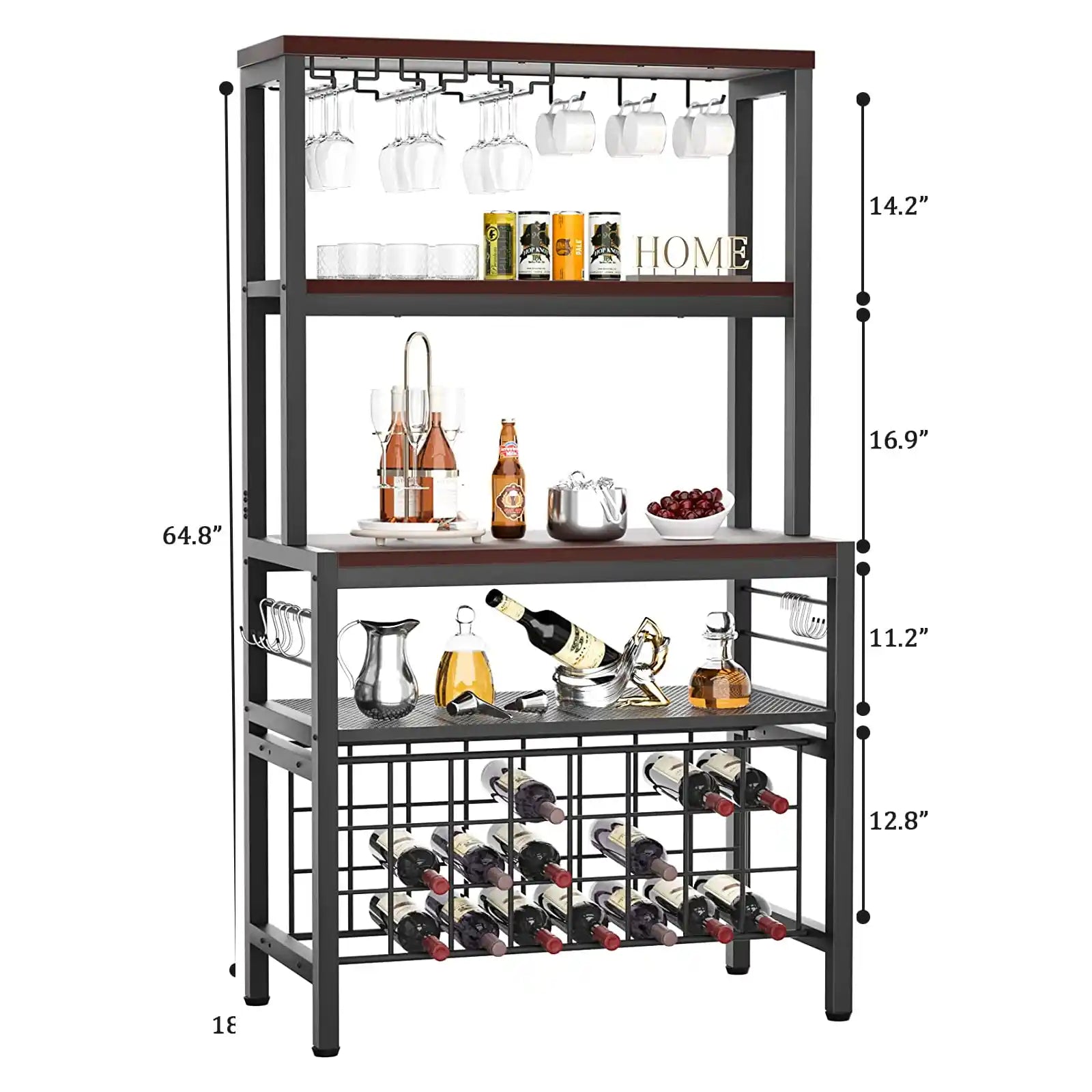 FreeStanding Wine Bar Rack, Wine Coffee Bar Cabinet with Glass Bottle Holder