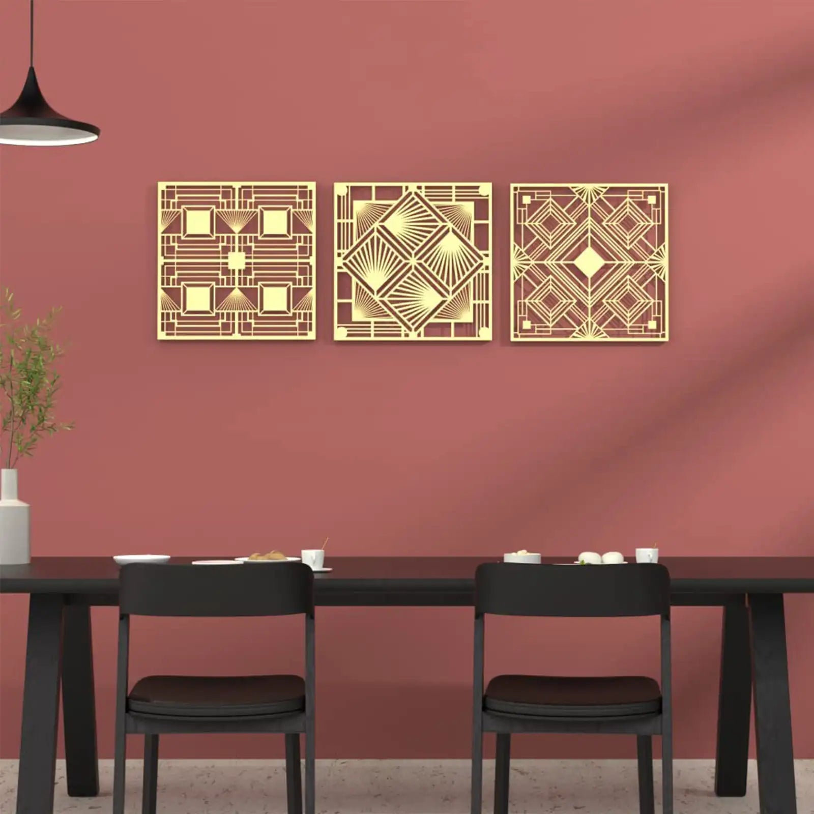 Juego de 3, arte de pared de metal con geometría sagrada de 12 pulgadas, decoración para colgar en la pared con forma geométrica abstracta moderna, esculturas de pared cuadradas doradas para decoración de habitación Zen de meditación y yoga 