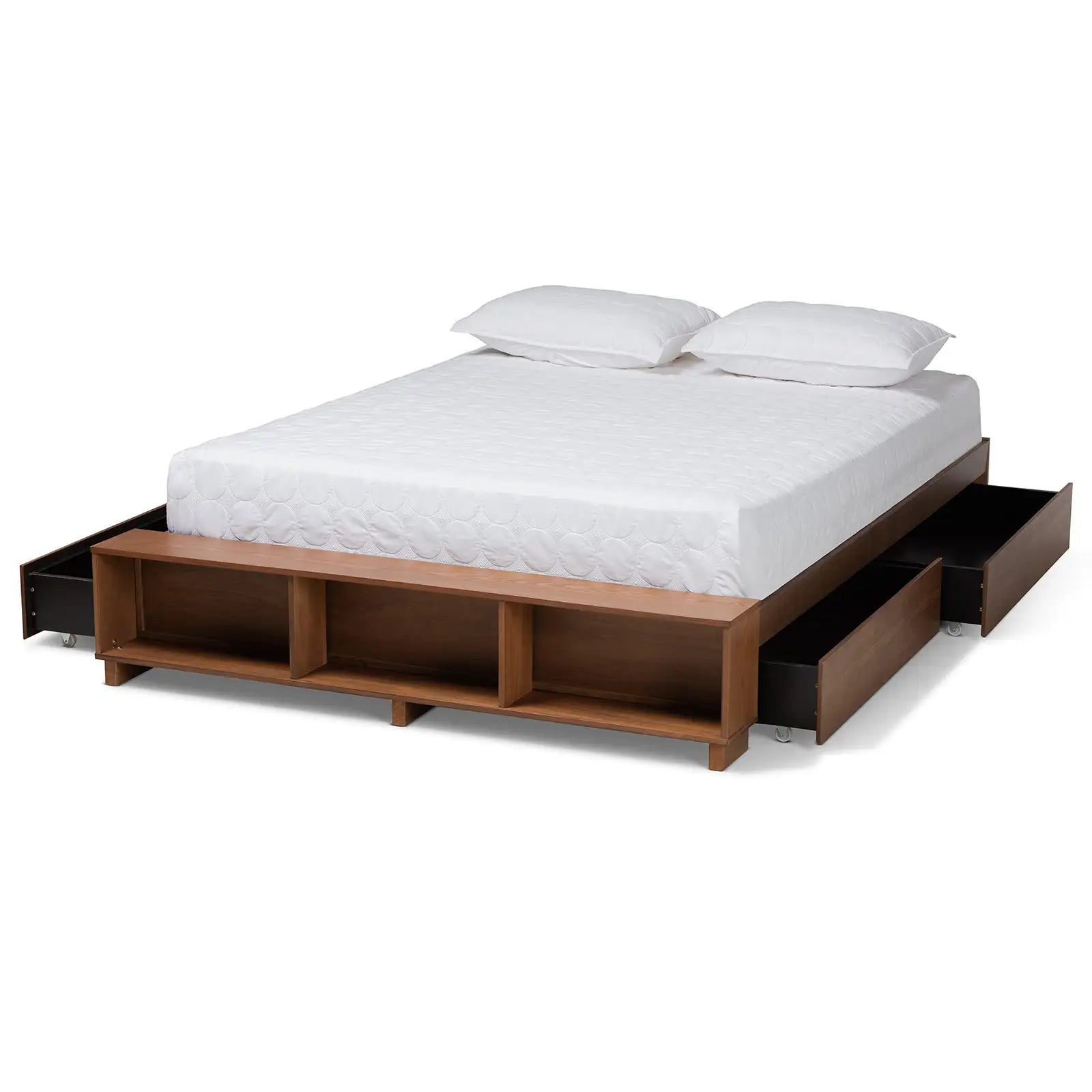 Platform Bed with Built-In Shelves and Drawers