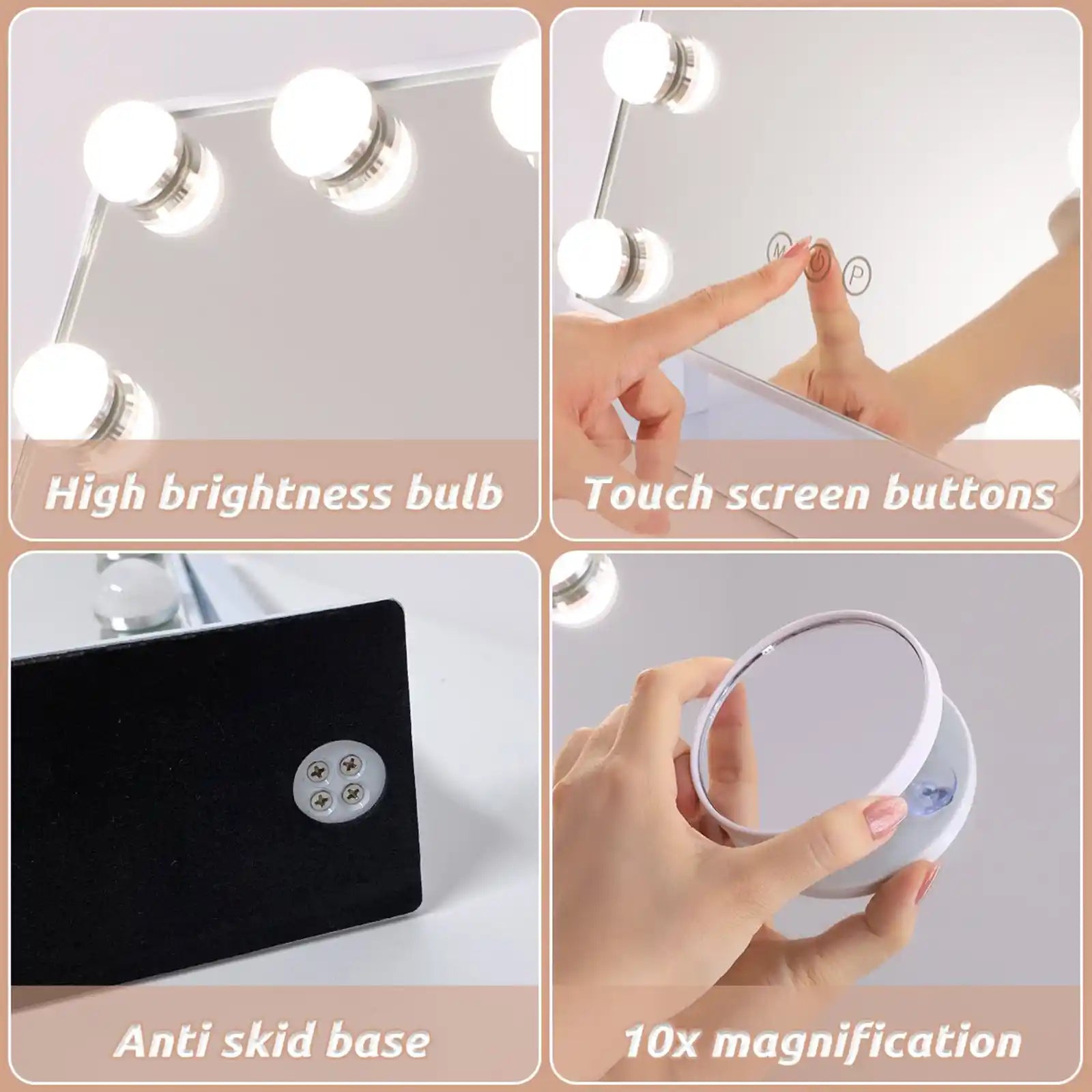 Lighted Makeup Mirror, Vanity Mirror with Lights, Metal Tabletop