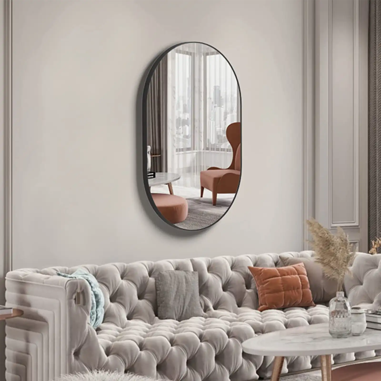 Oval Mirror, Round Mirror, Metal Frame Mirror, Hang Horizontally or Vertically Unique Wall Mounted Mirror, Golden Vanity Mirror for Living Room, Bathroom, Bedroom, Entryway