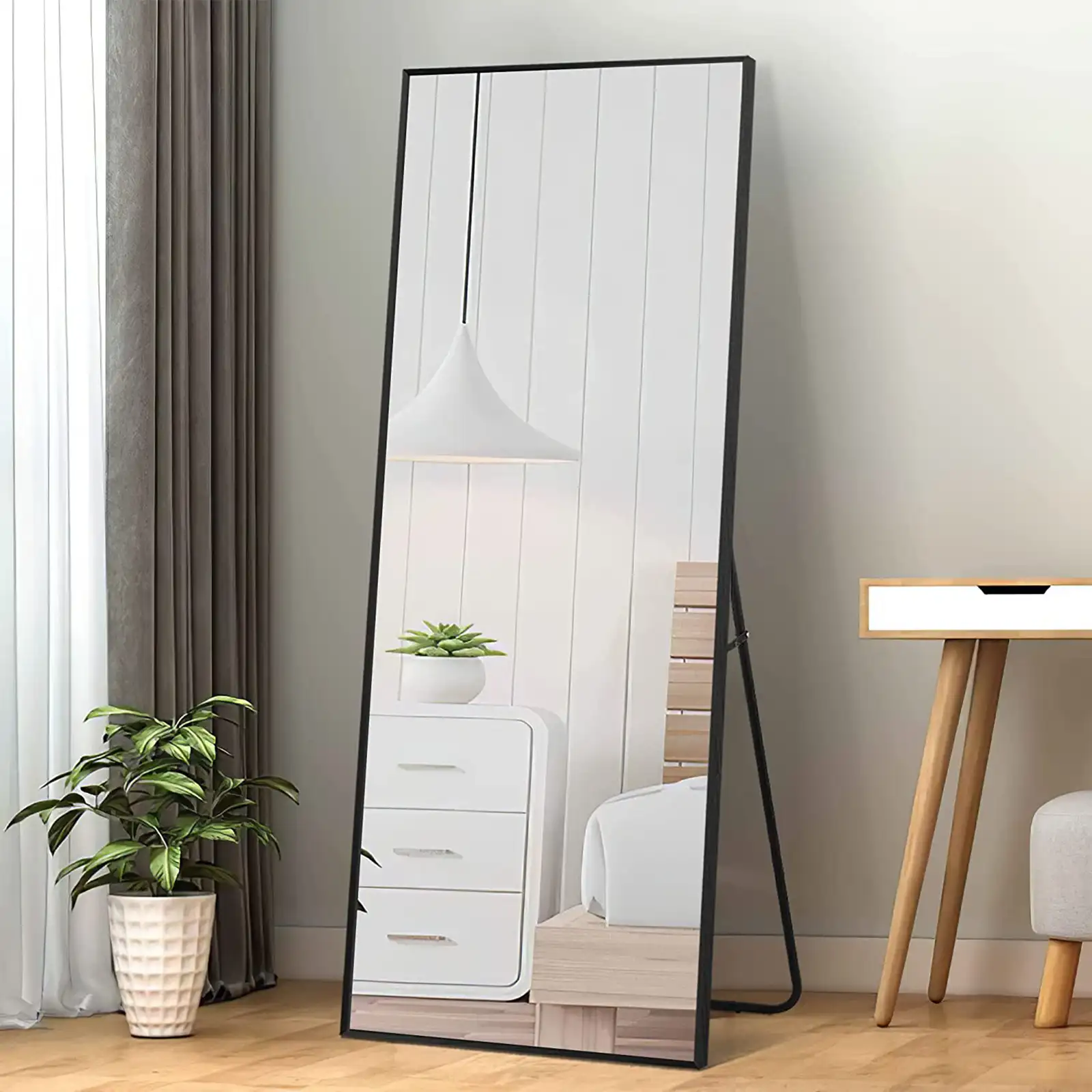 Full Length Mirror Dressing Mirror with Standing Holder 59"x20" or 55"x16" Large Rectangle Bedroom Floor Mirror Wall-Mounted Mirror Hanging Leaning