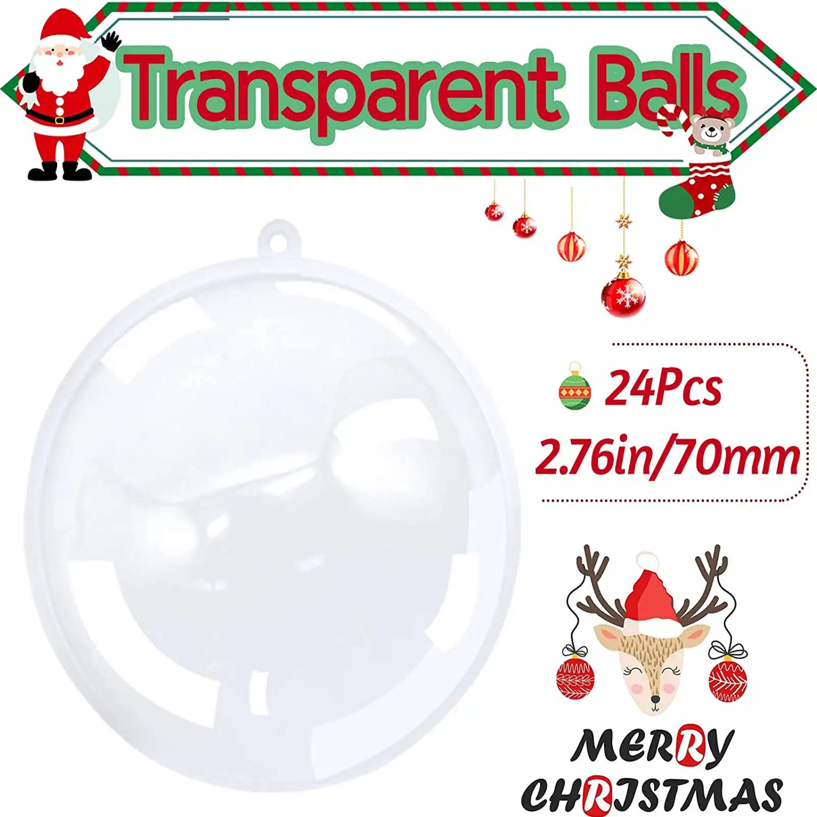 24 Pcs 2.8''/70mm Clear Plastic Fillable Ornament Balls