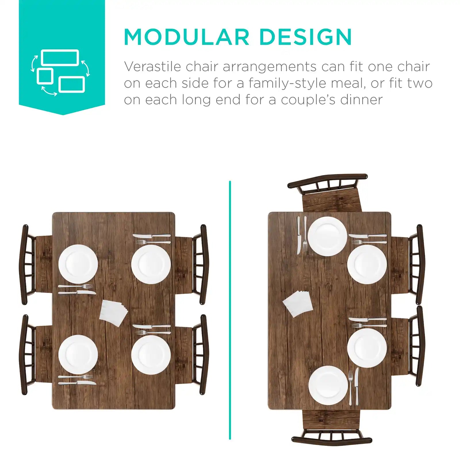 Juego de comedor rectangular de madera y metal moderno para interiores de 5 piezas con 4 sillas